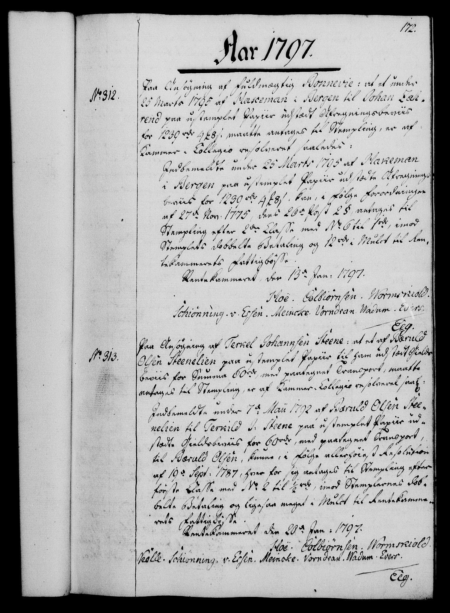 Rentekammeret, Kammerkanselliet, RA/EA-3111/G/Gg/Gga/L0016: Norsk ekspedisjonsprotokoll med register (merket RK 53.16), 1794-1800, p. 172