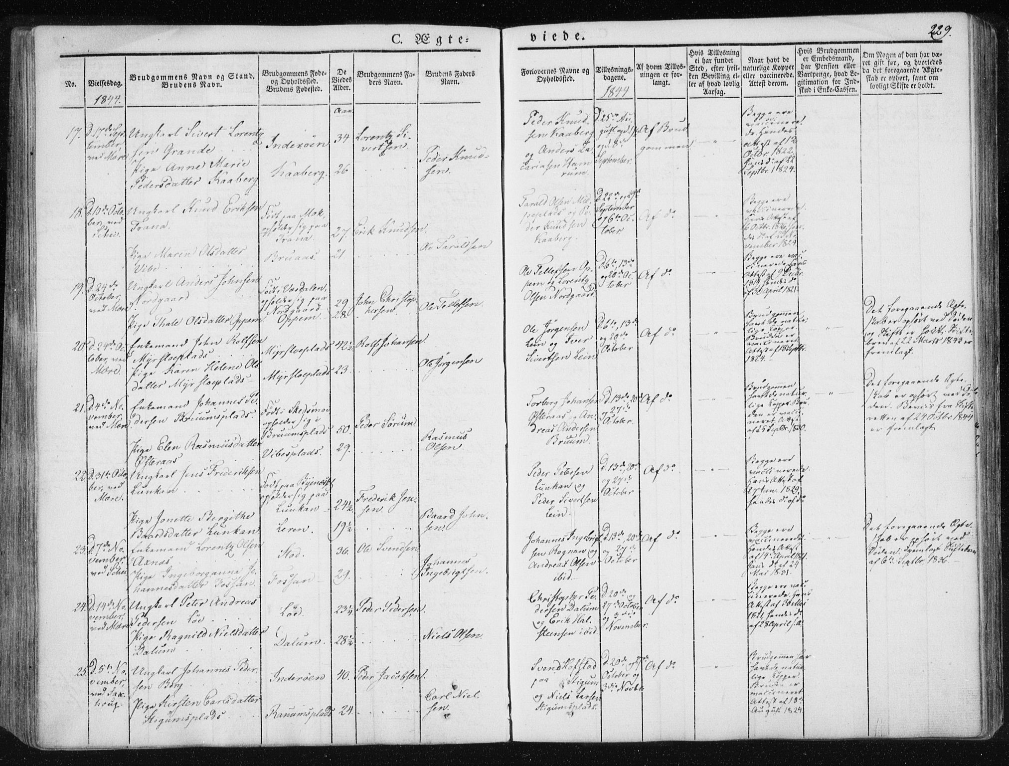 Ministerialprotokoller, klokkerbøker og fødselsregistre - Nord-Trøndelag, AV/SAT-A-1458/735/L0339: Parish register (official) no. 735A06 /1, 1836-1848, p. 229