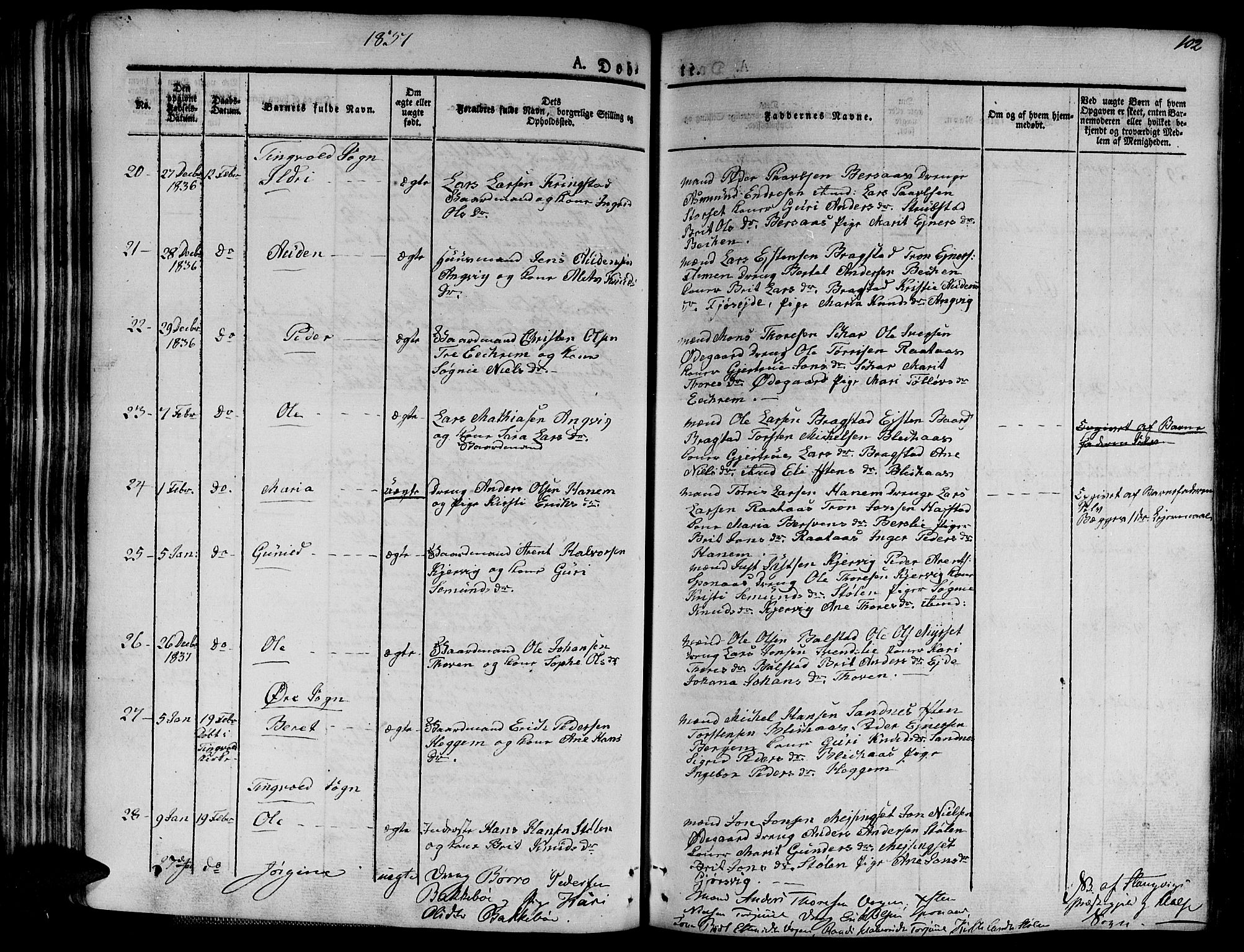 Ministerialprotokoller, klokkerbøker og fødselsregistre - Møre og Romsdal, AV/SAT-A-1454/586/L0983: Parish register (official) no. 586A09, 1829-1843, p. 102