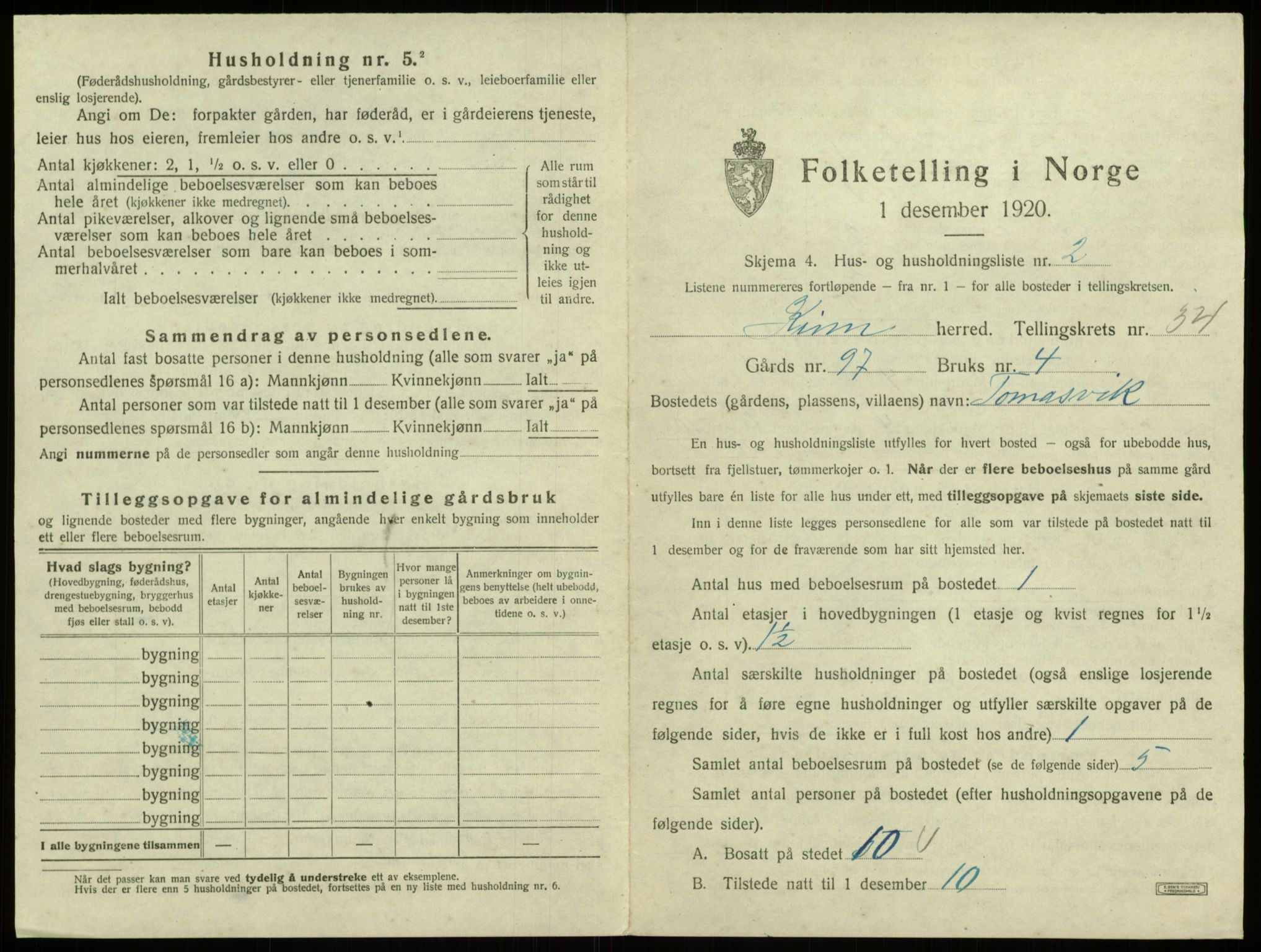 SAB, 1920 census for Kinn, 1920, p. 1637