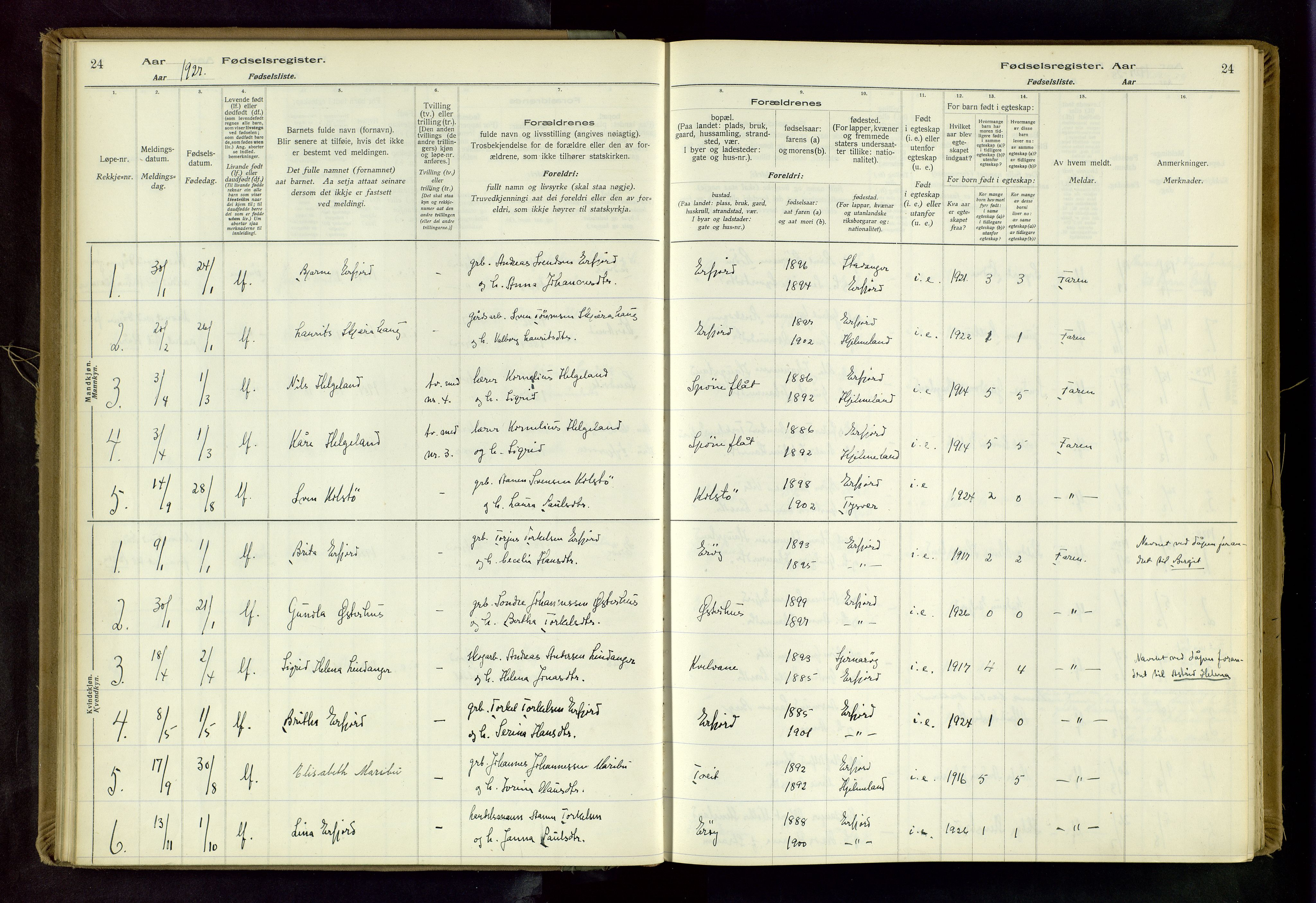 Jelsa sokneprestkontor, AV/SAST-A-101842/02/I: Birth register no. 14, 1916-1982, p. 24