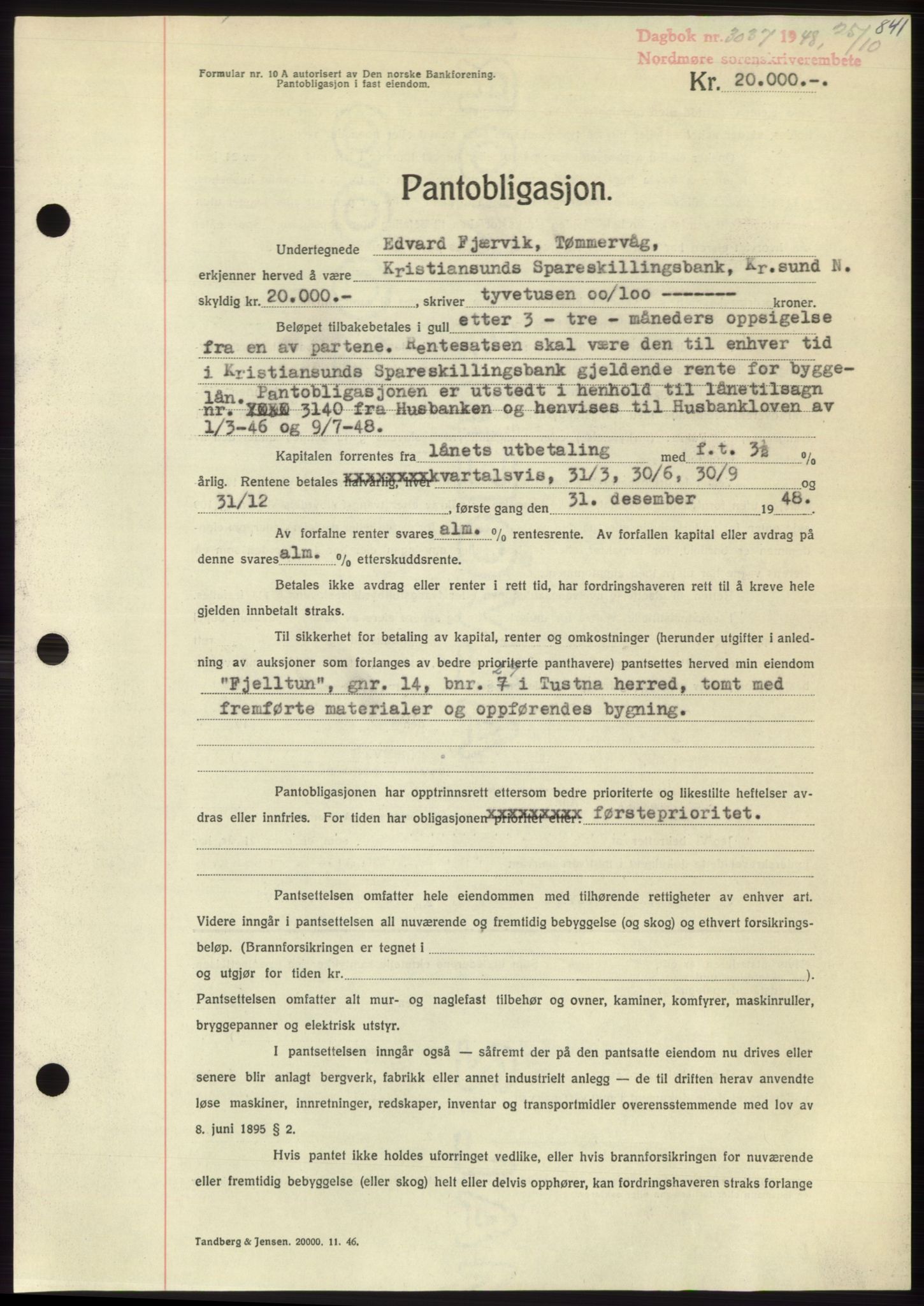 Nordmøre sorenskriveri, AV/SAT-A-4132/1/2/2Ca: Mortgage book no. B99, 1948-1948, Diary no: : 3037/1948