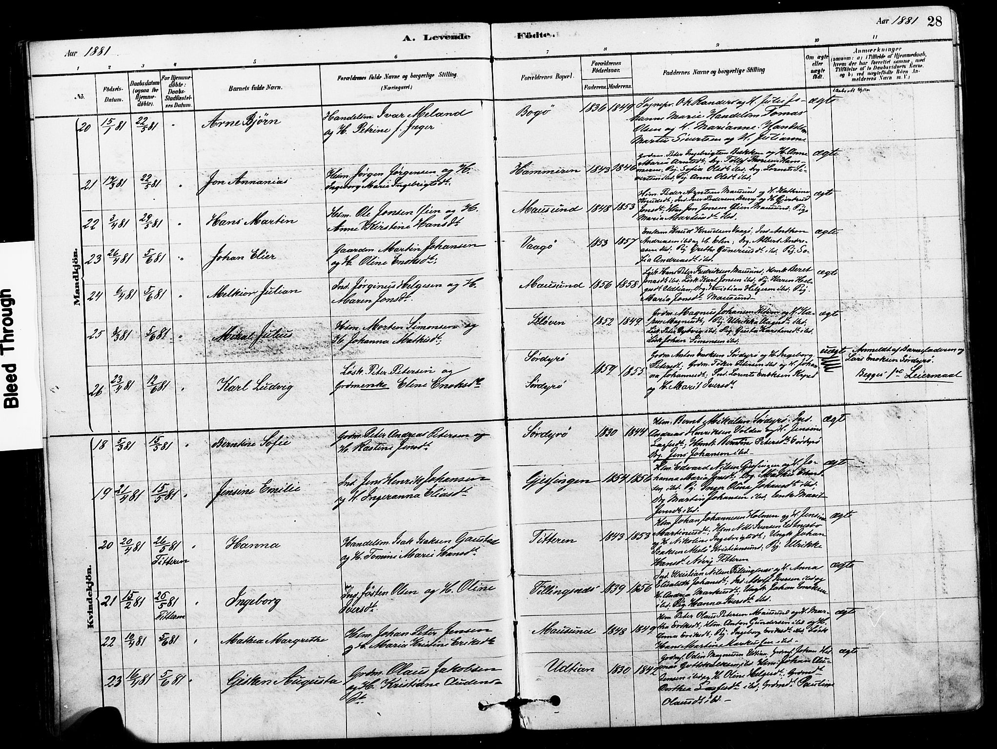 Ministerialprotokoller, klokkerbøker og fødselsregistre - Sør-Trøndelag, AV/SAT-A-1456/640/L0578: Parish register (official) no. 640A03, 1879-1889, p. 28