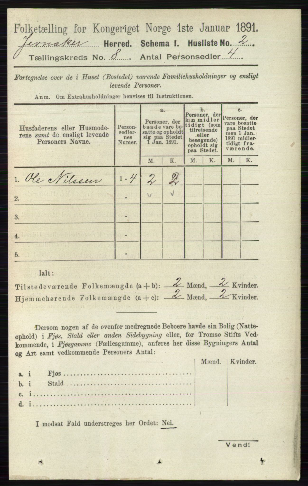 RA, 1891 census for 0532 Jevnaker, 1891, p. 4252