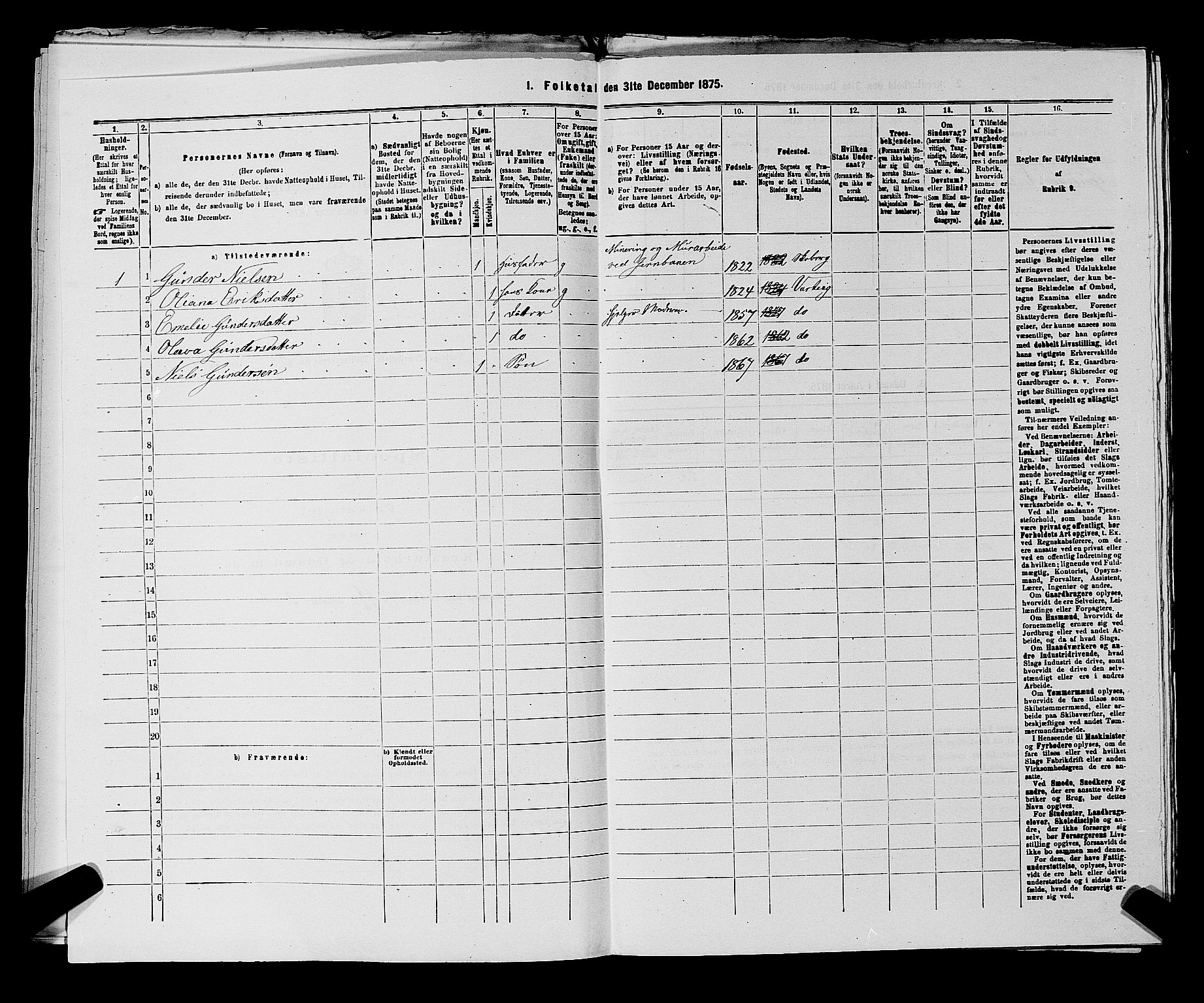 RA, 1875 census for 0114P Varteig, 1875, p. 298