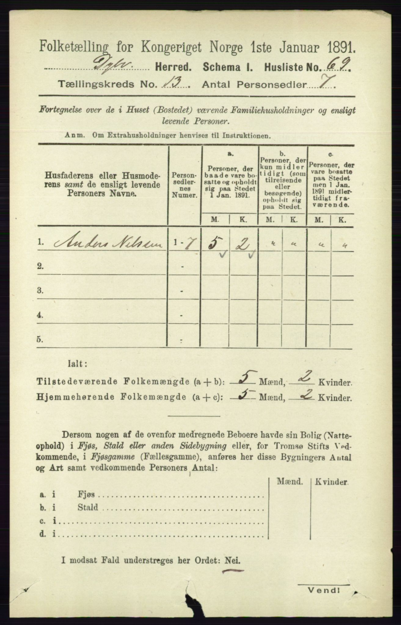 RA, 1891 census for 0915 Dypvåg, 1891, p. 5295