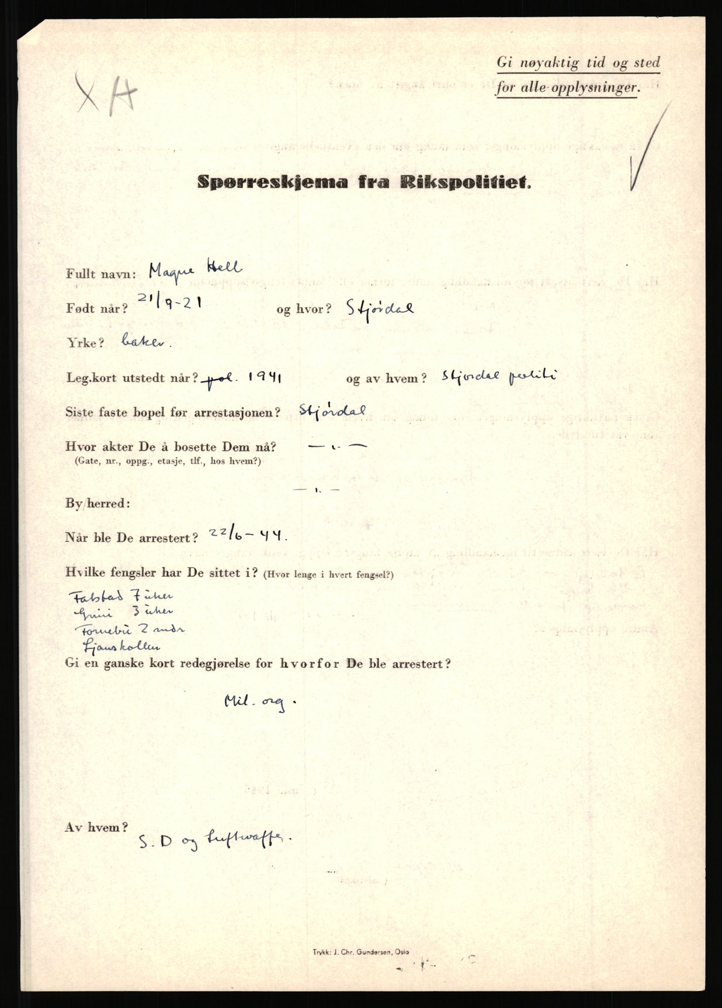 Rikspolitisjefen, AV/RA-S-1560/L/L0006: Hansen, Adolf Boye - Hemstad, Gunnar, 1940-1945, p. 1047