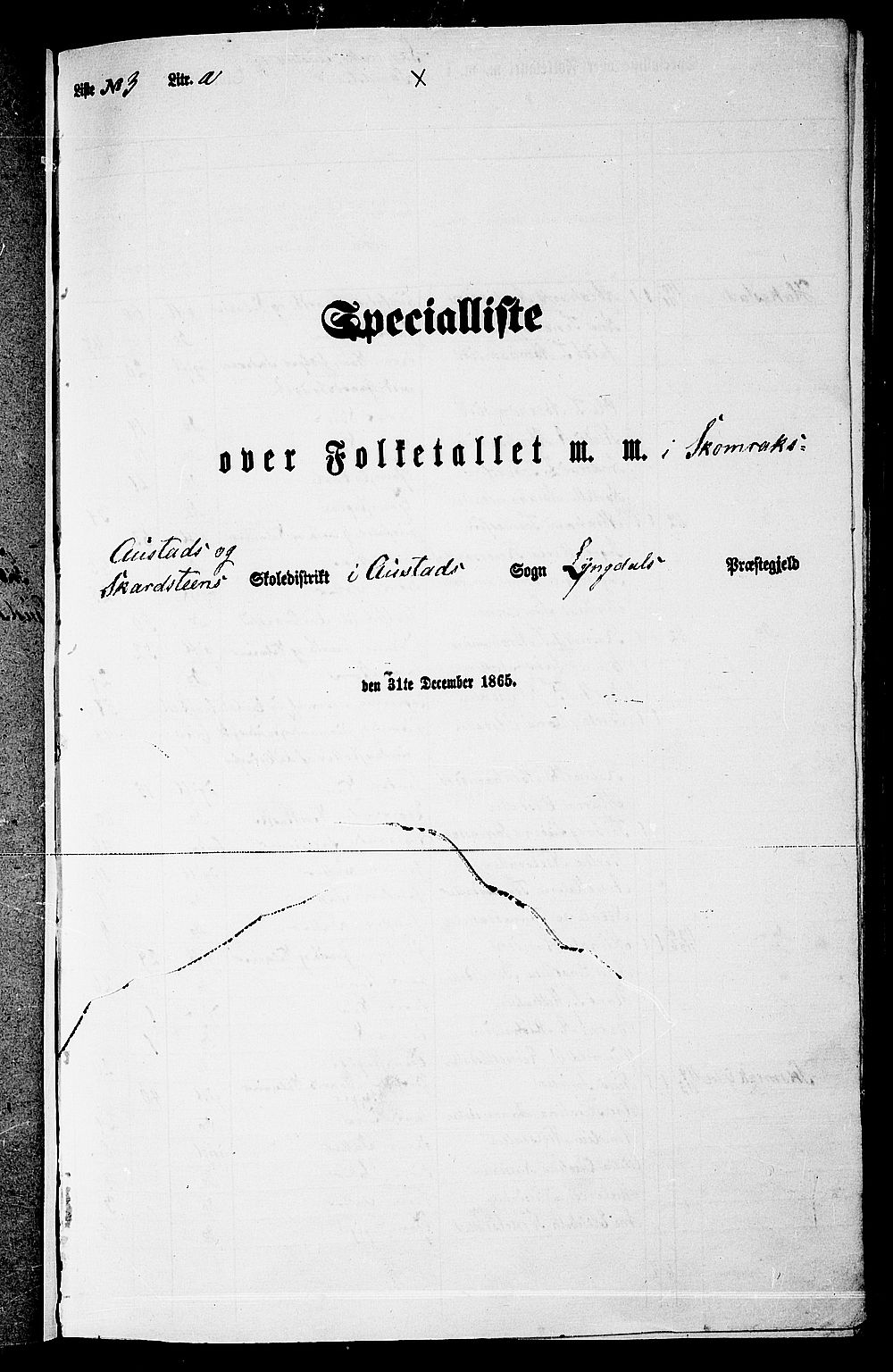 RA, 1865 census for Lyngdal, 1865, p. 66