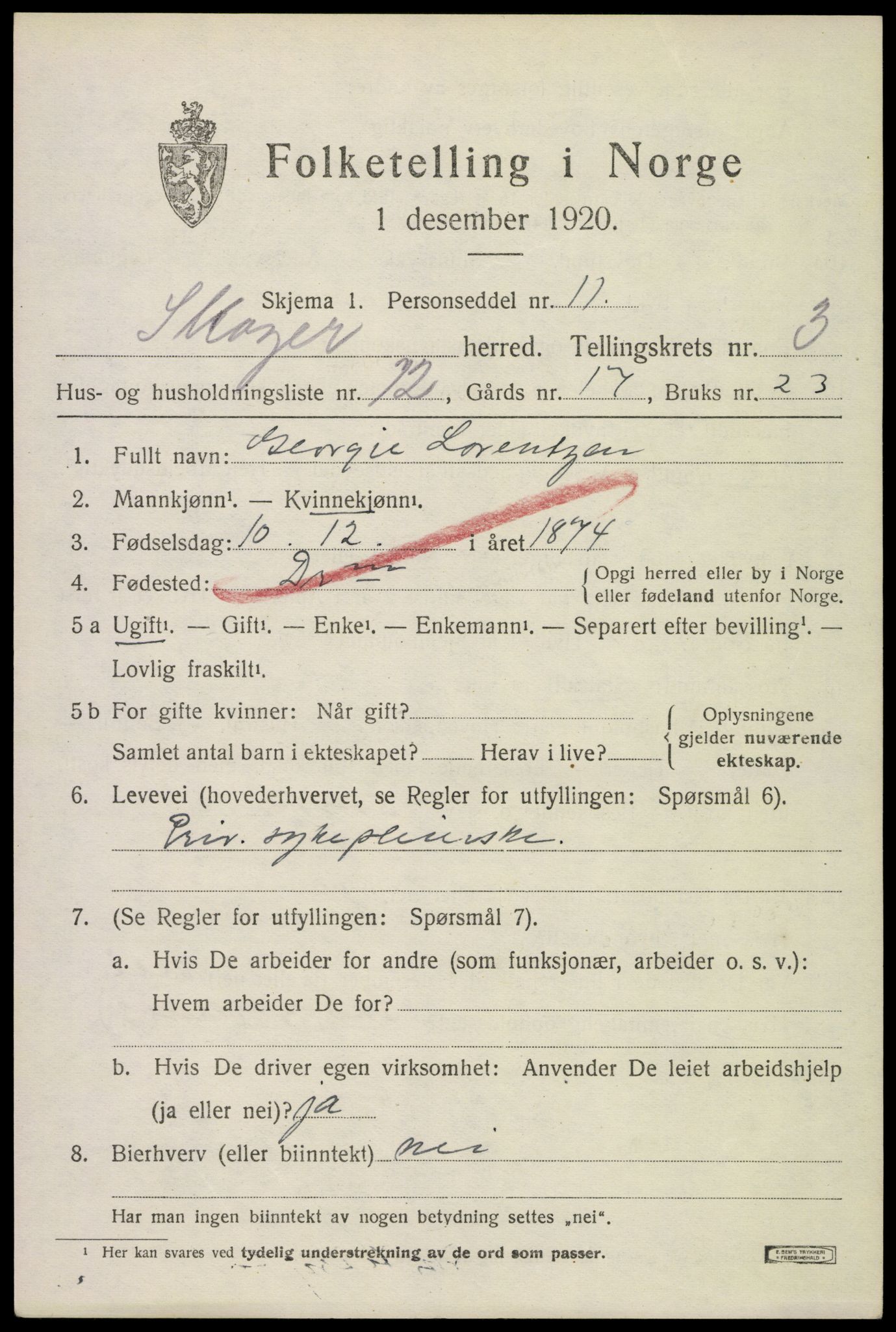 SAKO, 1920 census for Skoger, 1920, p. 8479