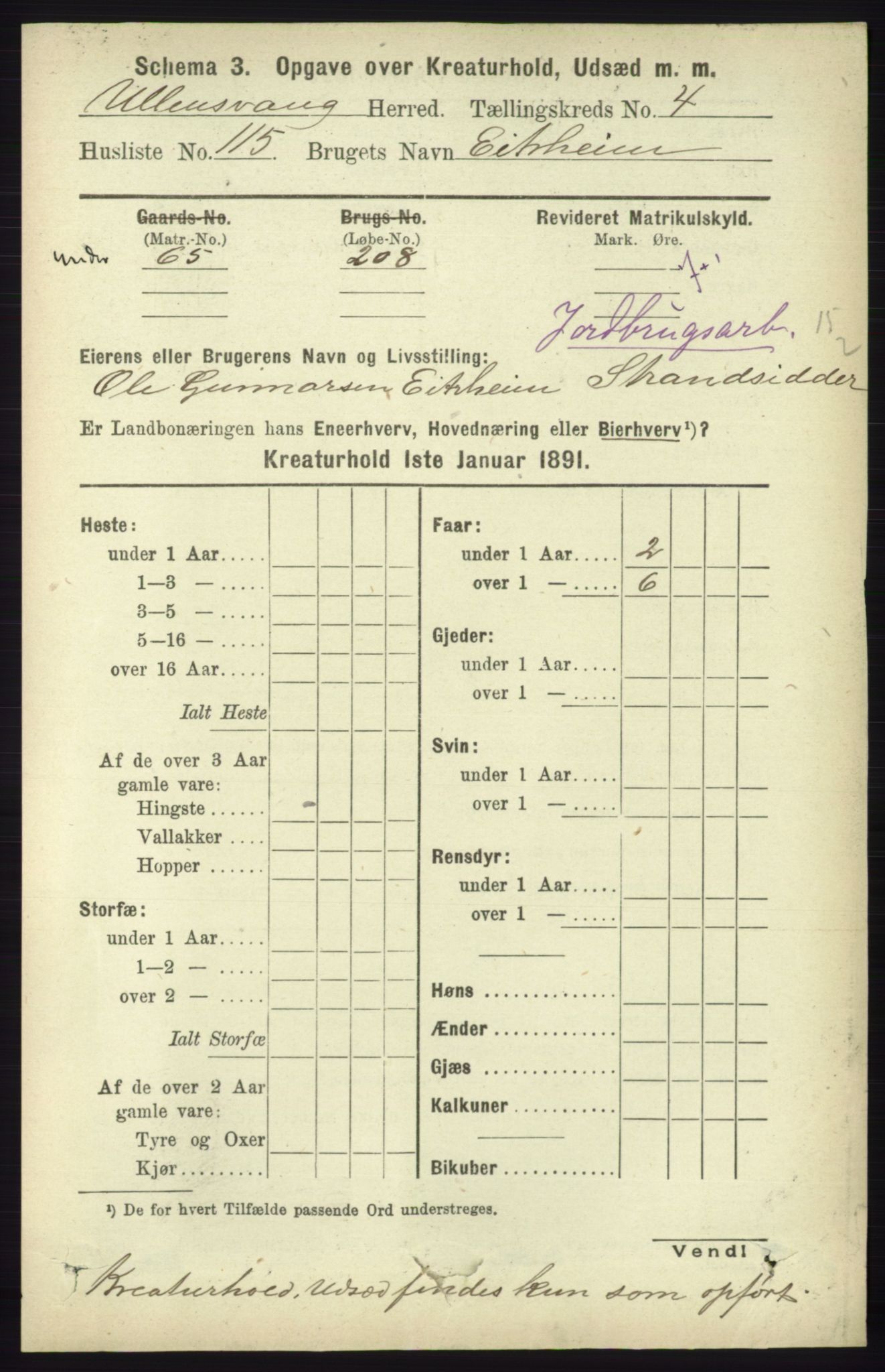 RA, 1891 census for 1230 Ullensvang, 1891, p. 7136