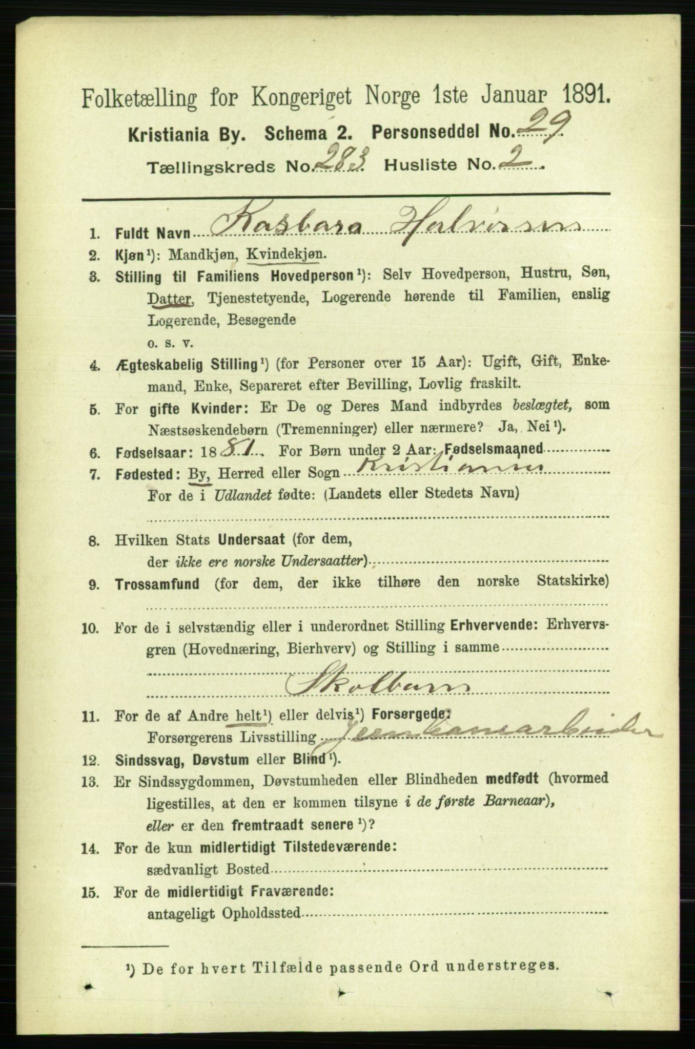 RA, 1891 census for 0301 Kristiania, 1891, p. 172674