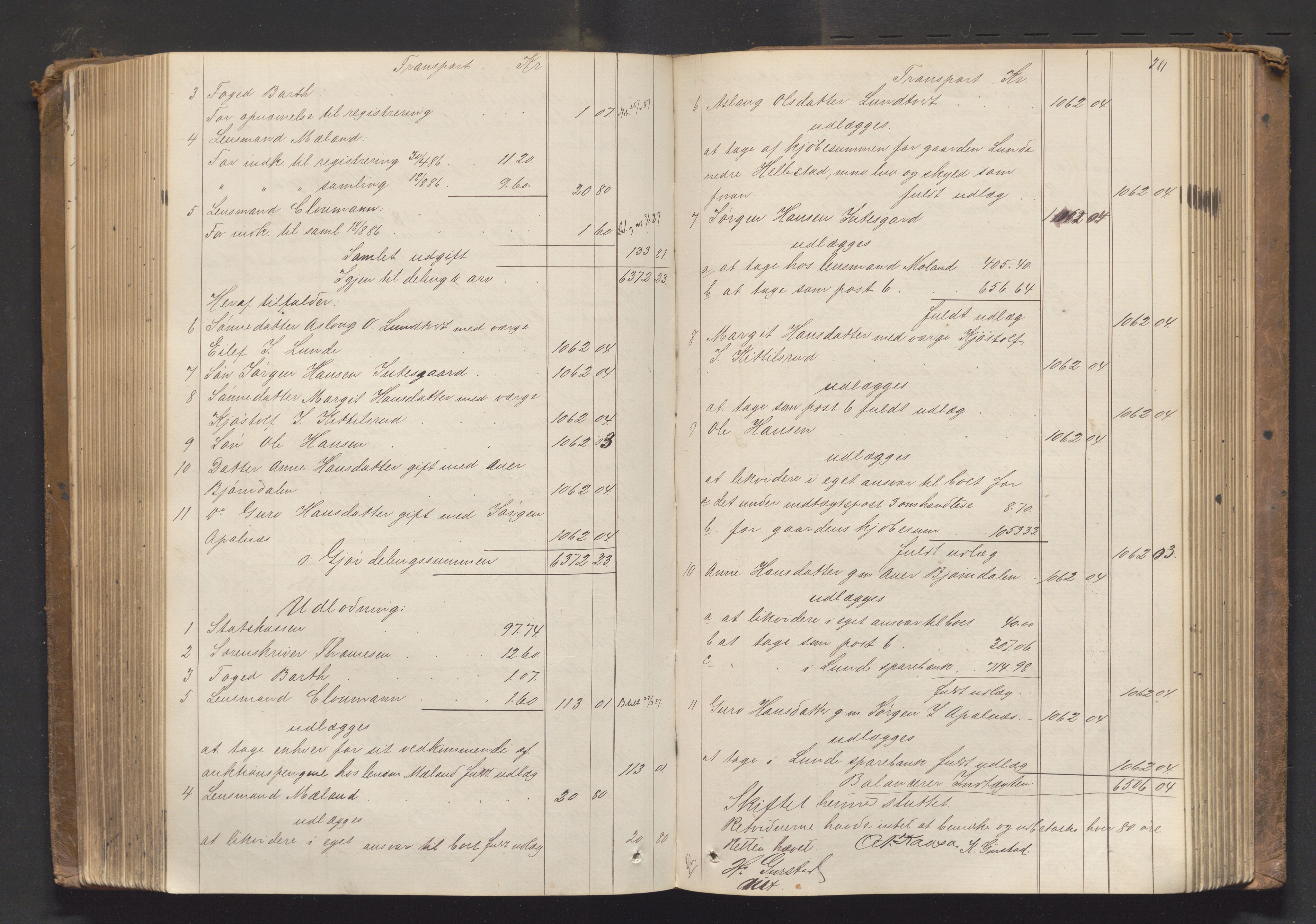 Nedre Telemark sorenskriveri, SAKO/A-135/H/Hb/Hbe/L0003: Skifteutlodningsprotokoll, 1878-1892, p. 280b-281a