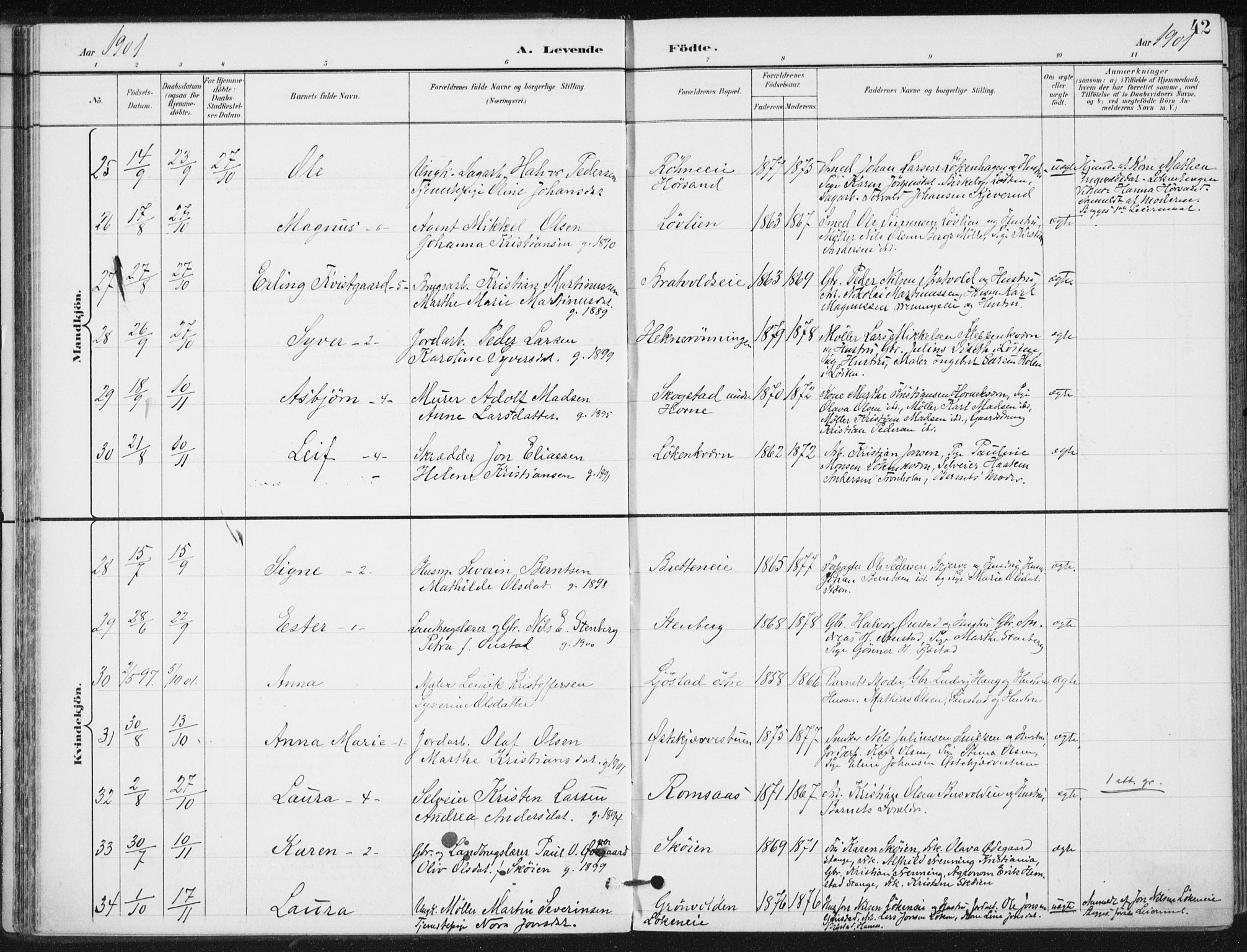 Romedal prestekontor, AV/SAH-PREST-004/K/L0011: Parish register (official) no. 11, 1896-1912, p. 42