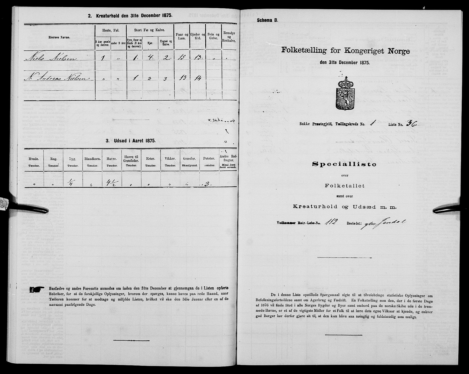 SAK, 1875 census for 1045P Bakke, 1875, p. 128