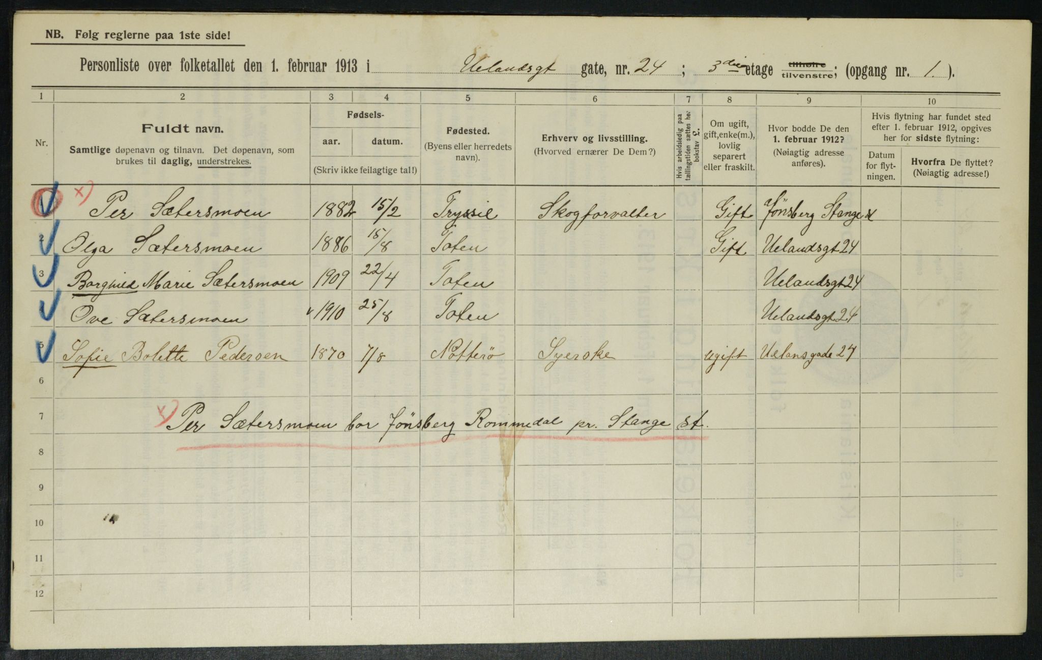 OBA, Municipal Census 1913 for Kristiania, 1913, p. 118653