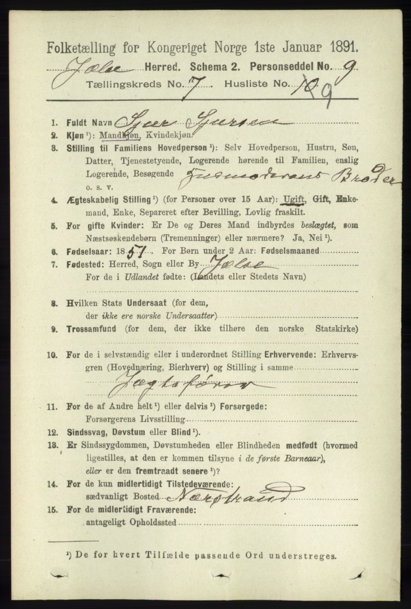 RA, 1891 census for 1138 Jelsa, 1891, p. 1596