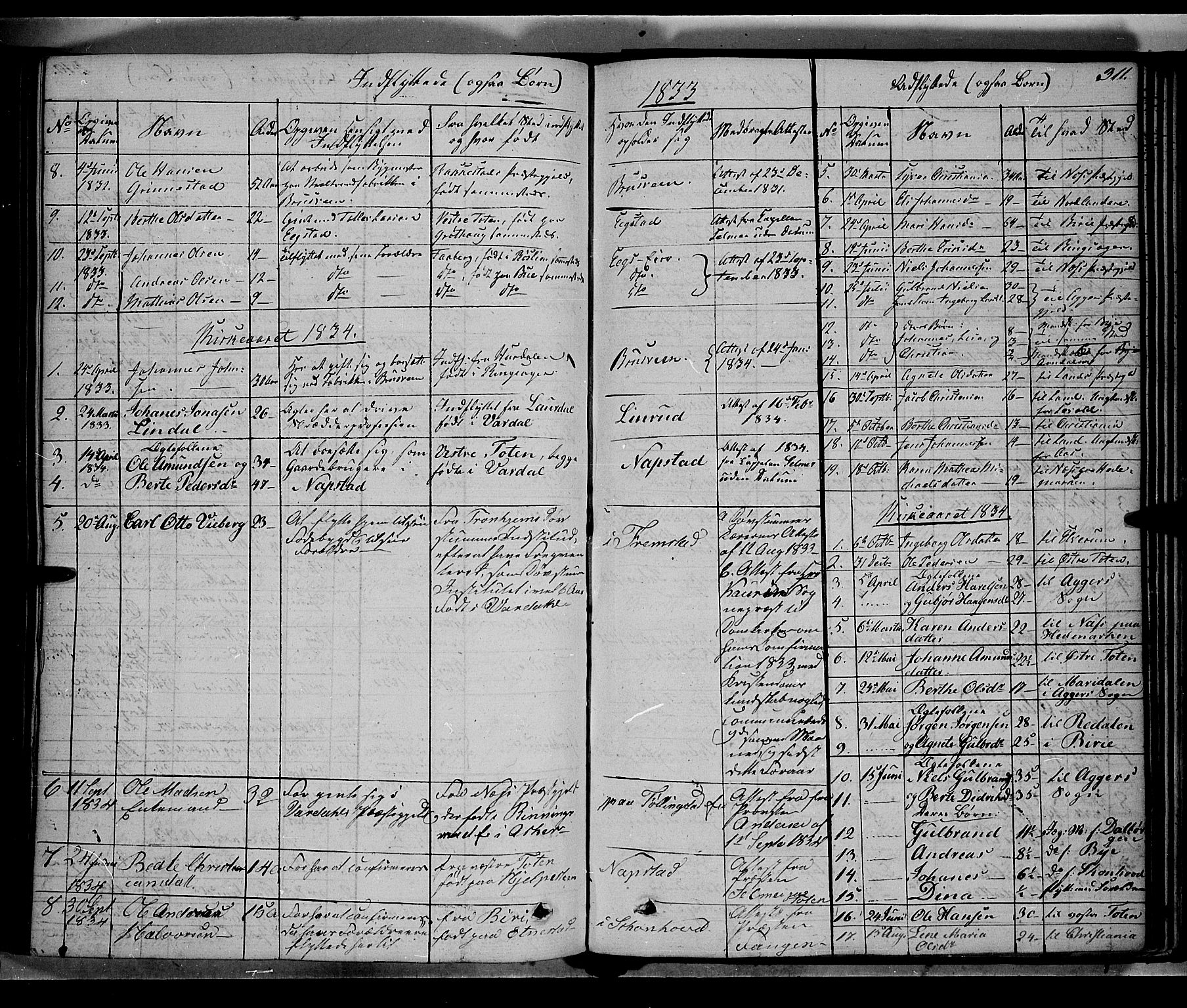 Vardal prestekontor, SAH/PREST-100/H/Ha/Haa/L0005: Parish register (official) no. 5, 1831-1853, p. 311