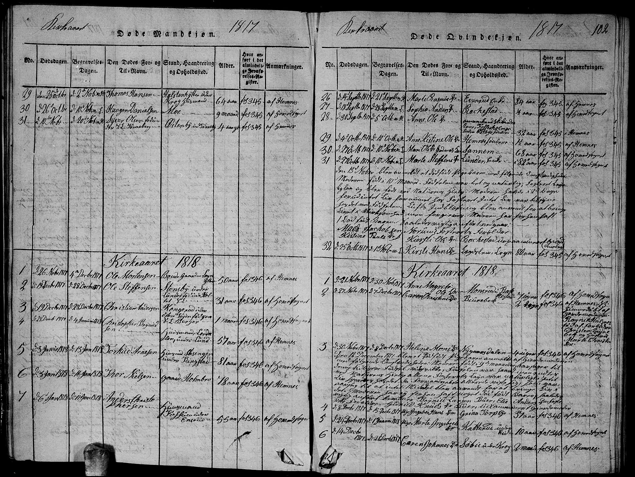 Høland prestekontor Kirkebøker, SAO/A-10346a/G/Ga/L0001: Parish register (copy) no. I 1, 1814-1827, p. 102