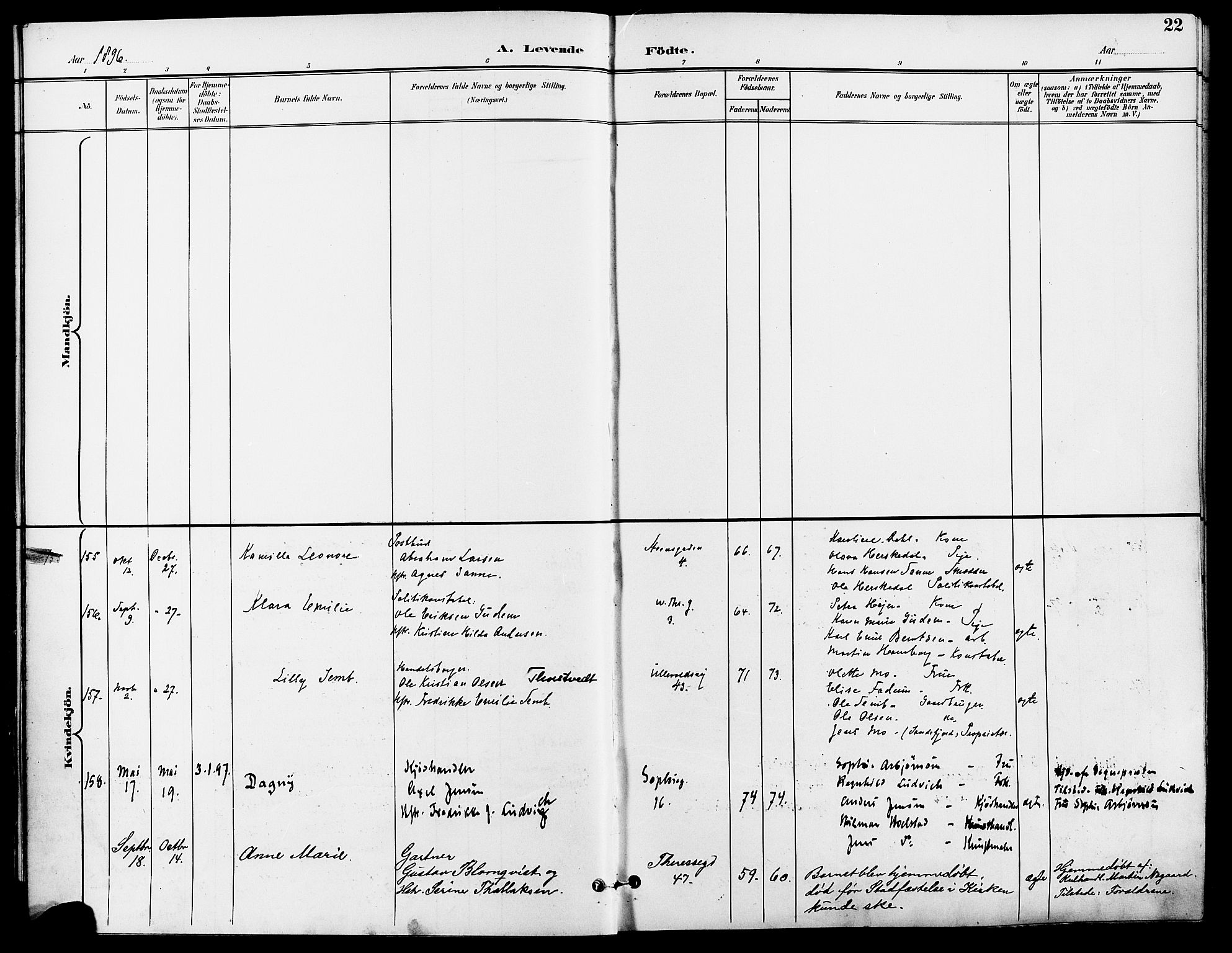 Gamle Aker prestekontor Kirkebøker, SAO/A-10617a/F/L0011: Parish register (official) no. 11, 1896-1901, p. 22