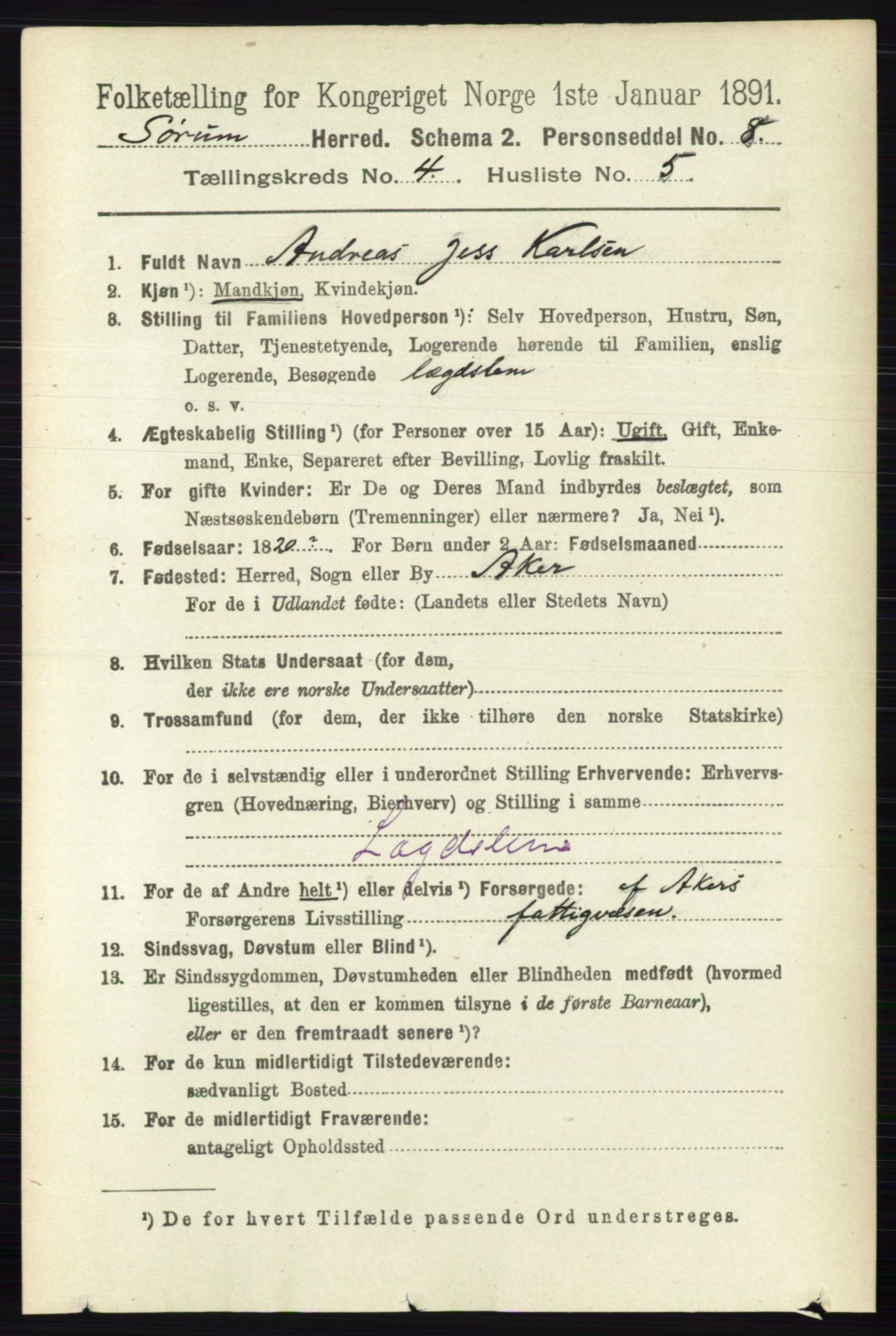 RA, 1891 census for 0226 Sørum, 1891, p. 1908