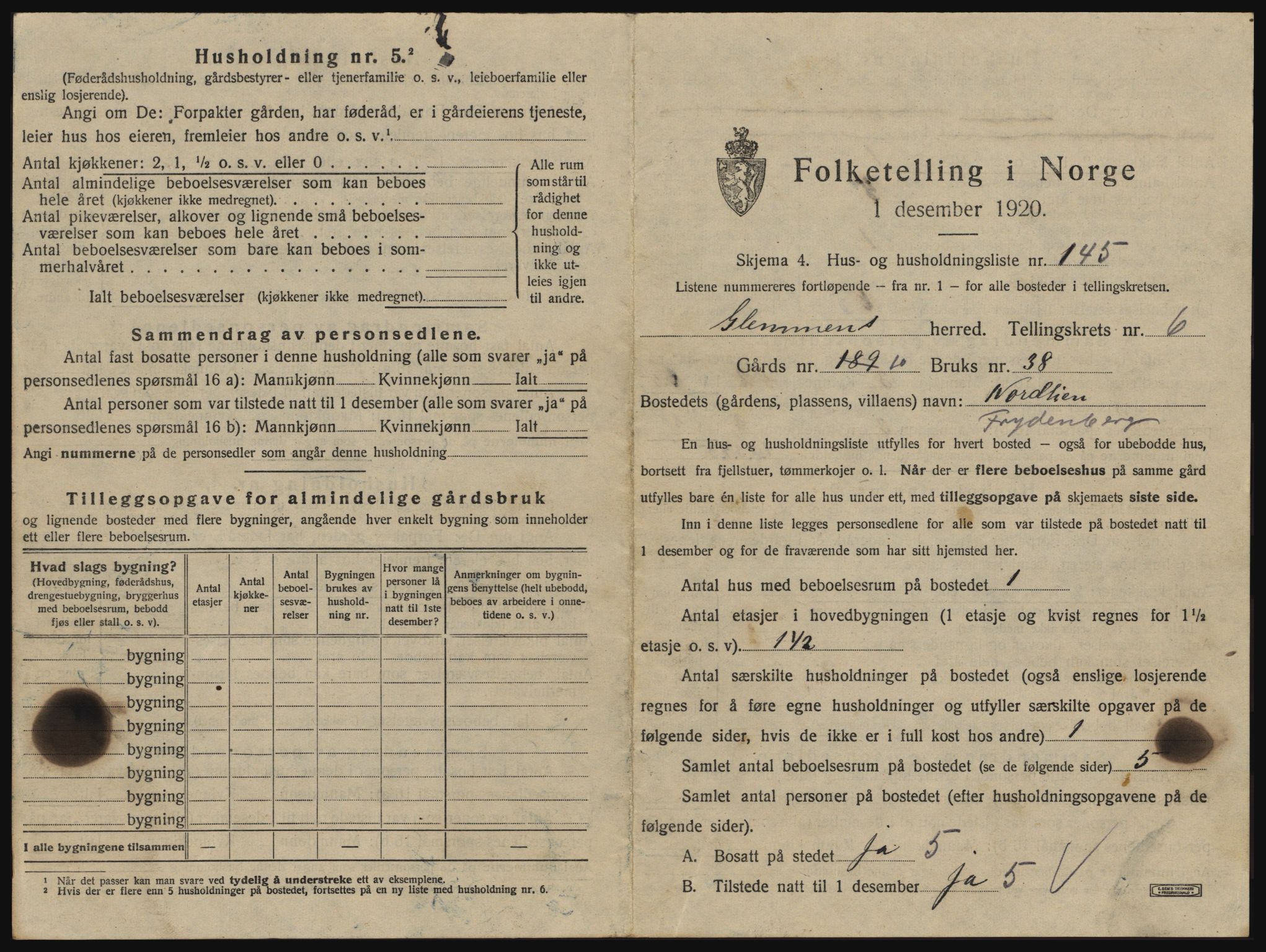 SAO, 1920 census for Glemmen, 1920, p. 2447