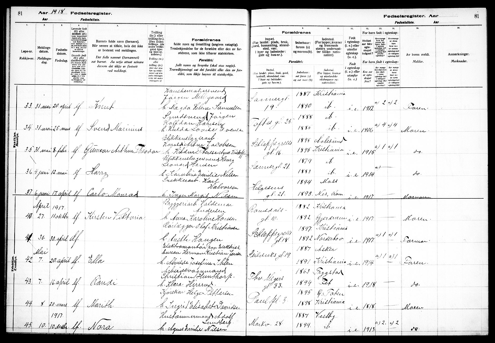 Paulus prestekontor Kirkebøker, AV/SAO-A-10871/J/Ja/L0001: Birth register no. 1, 1916-1923, p. 81