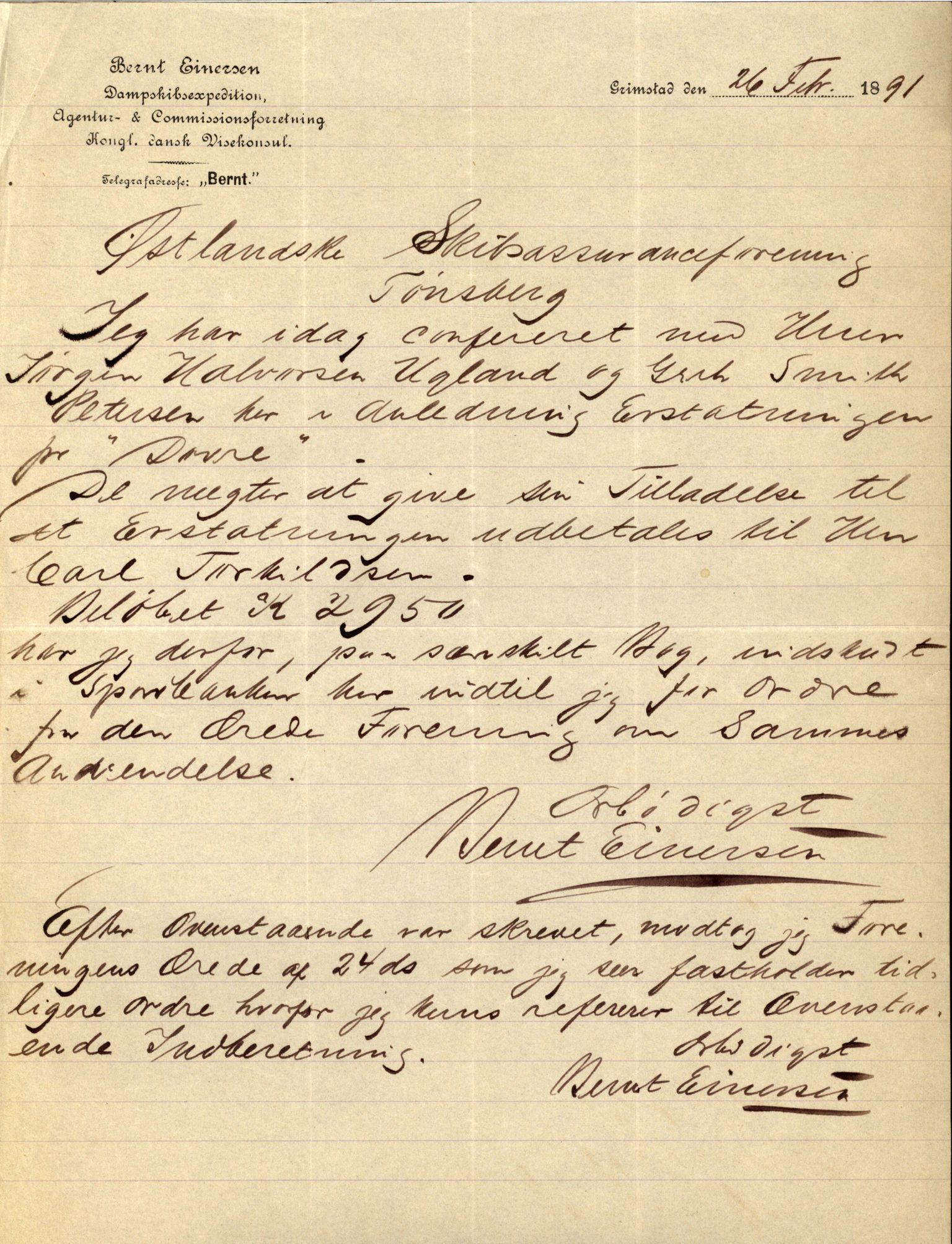 Pa 63 - Østlandske skibsassuranceforening, VEMU/A-1079/G/Ga/L0026/0002: Havaridokumenter / Dovre, Dictator, Ella, Elizabeth Morton, 1890, p. 95