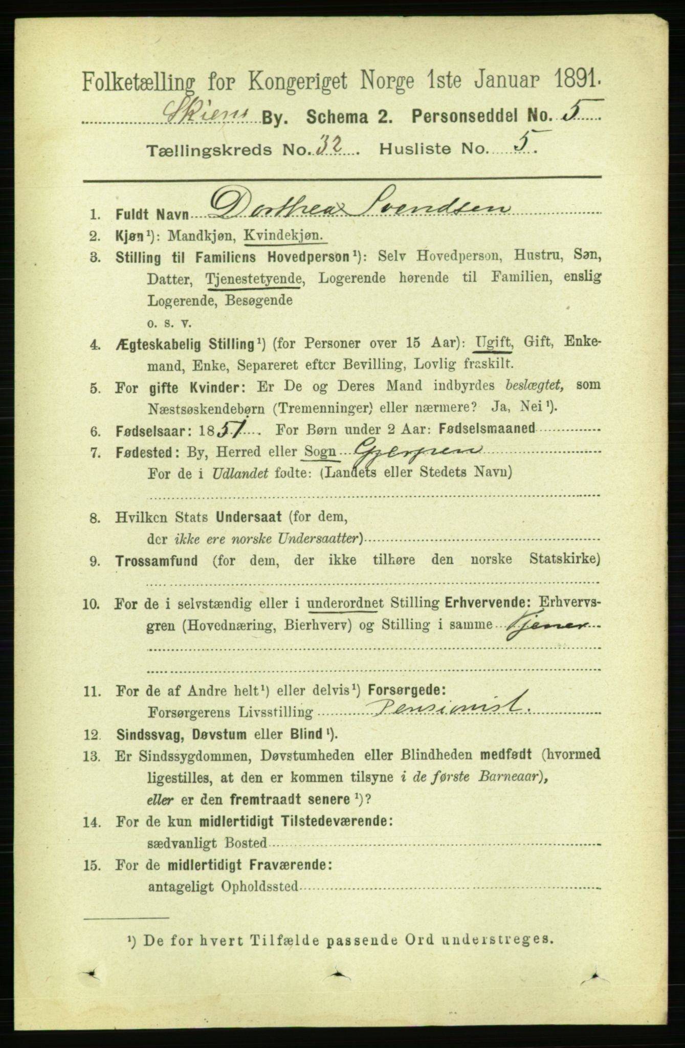 RA, 1891 census for 0806 Skien, 1891, p. 7255