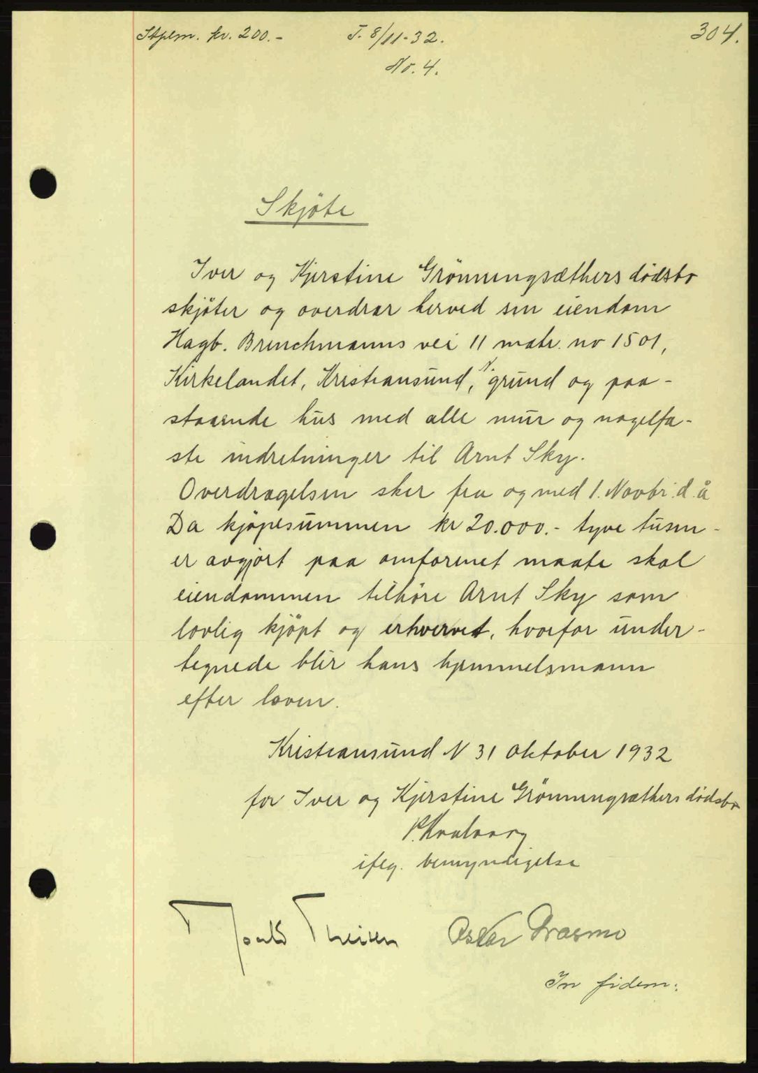 Kristiansund byfogd, AV/SAT-A-4587/A/27: Mortgage book no. 26, 1931-1933, Deed date: 08.11.1932