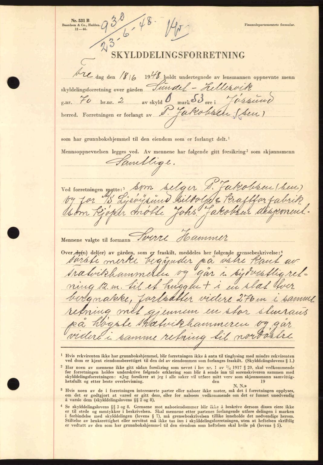 Fosen sorenskriveri, AV/SAT-A-1107/1/2/2C: Mortgage book no. A8, 1948-1948, Diary no: : 930/1948