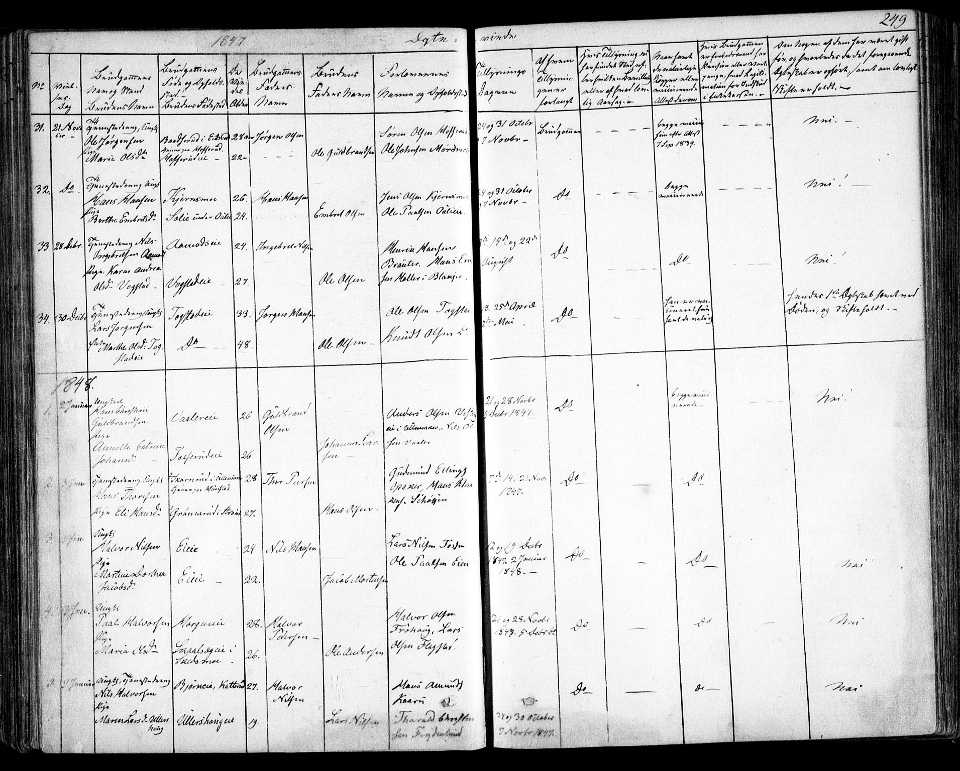 Nes prestekontor Kirkebøker, SAO/A-10410/F/Fa/L0007: Parish register (official) no. I 7, 1846-1858, p. 249