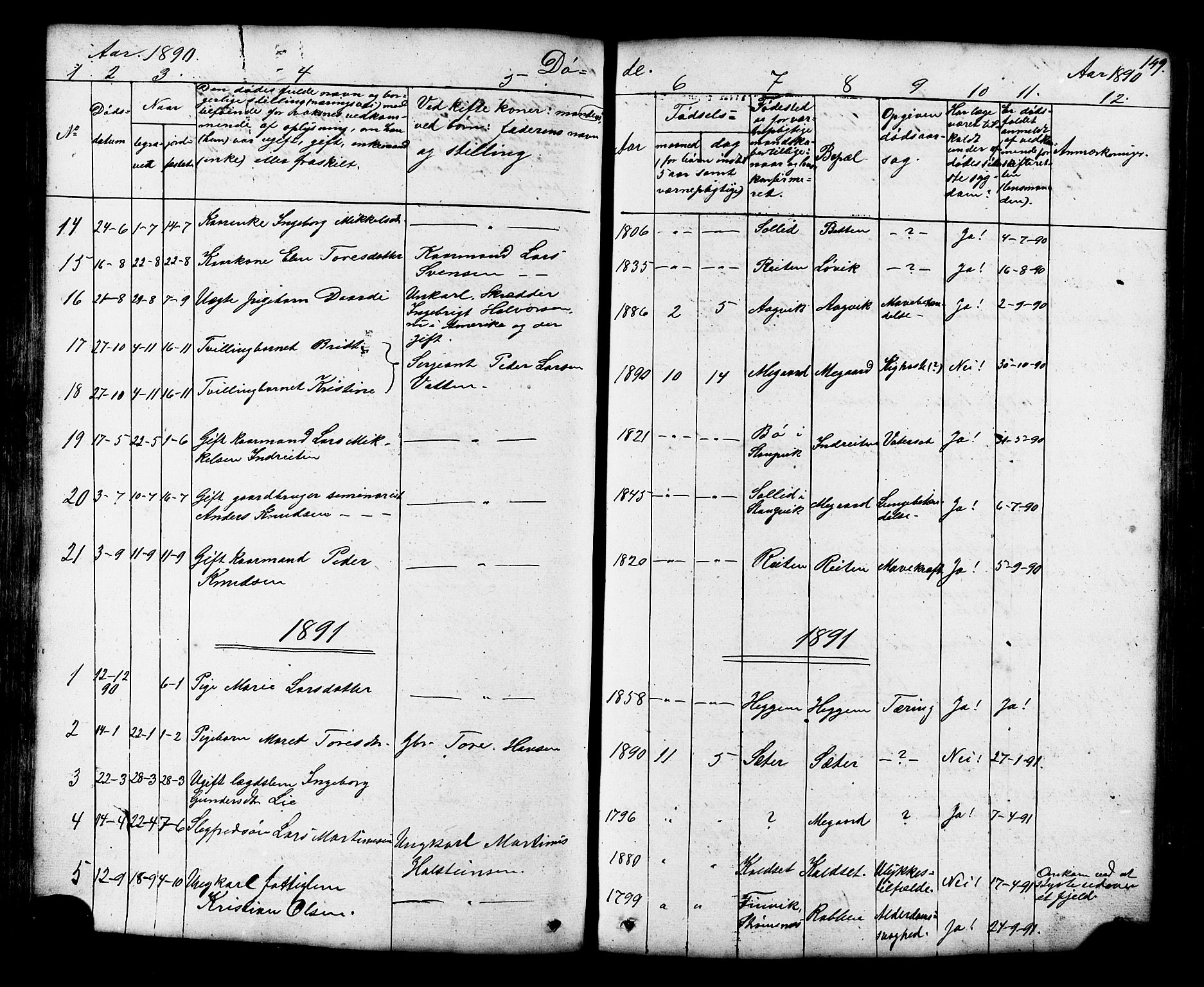 Ministerialprotokoller, klokkerbøker og fødselsregistre - Møre og Romsdal, AV/SAT-A-1454/576/L0890: Parish register (copy) no. 576C01, 1837-1908, p. 149