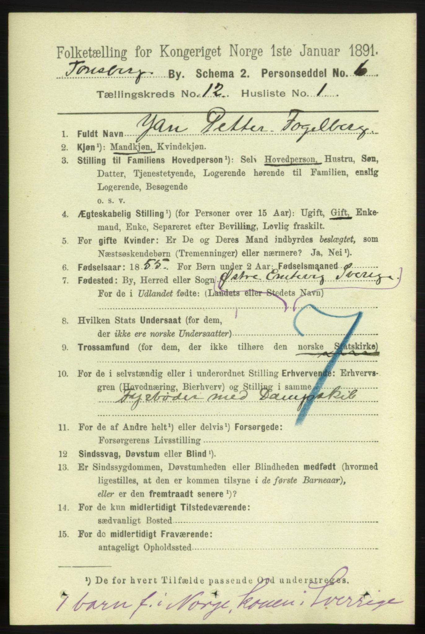 RA, 1891 census for 0705 Tønsberg, 1891, p. 4068