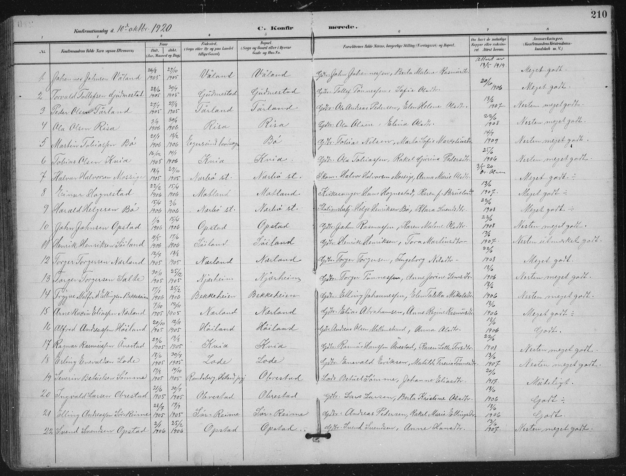 Hå sokneprestkontor, SAST/A-101801/002/B/L0001: Parish register (official) no. A 11, 1897-1924, p. 210