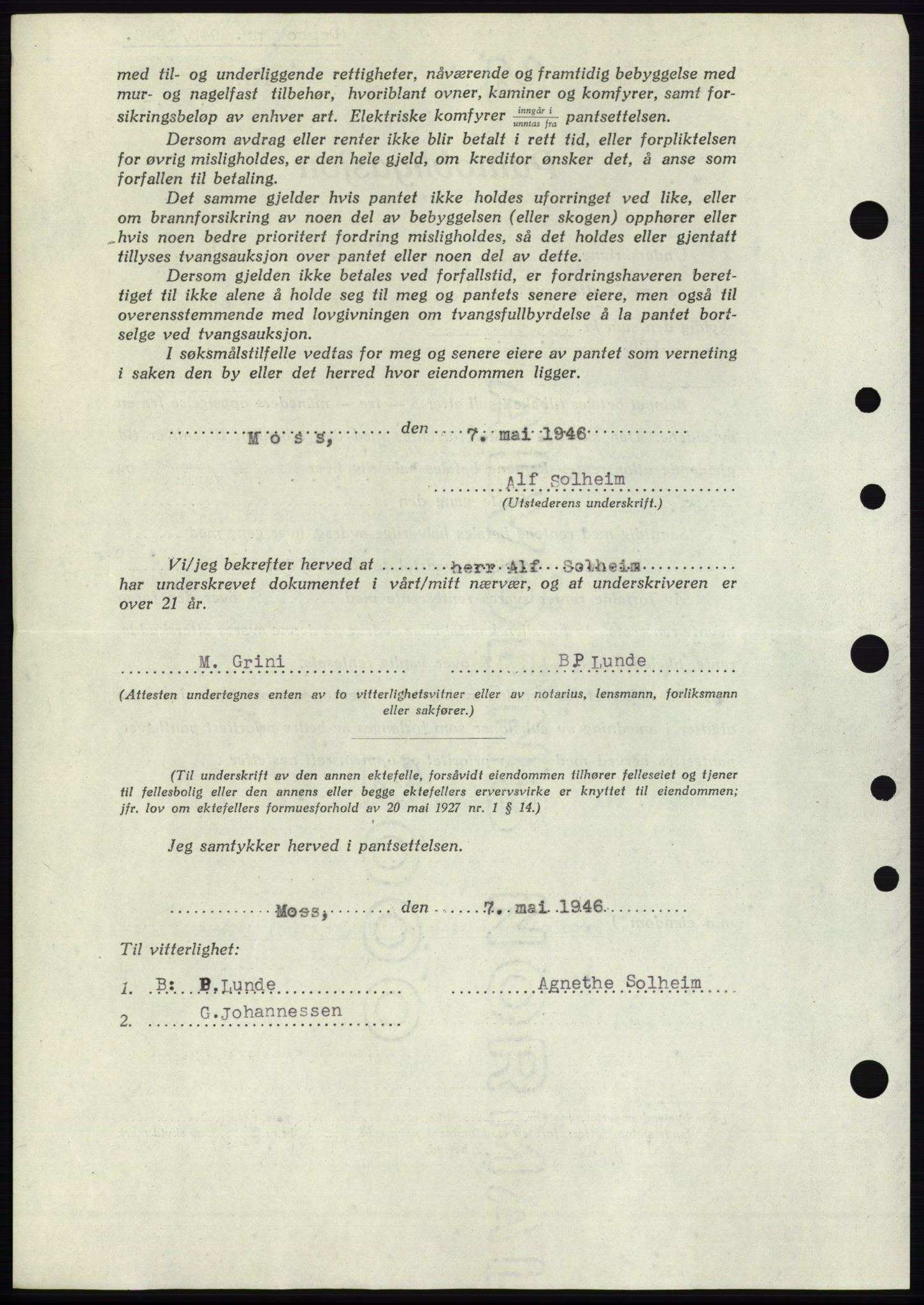 Moss sorenskriveri, AV/SAO-A-10168: Mortgage book no. B15, 1946-1946, Diary no: : 943/1946