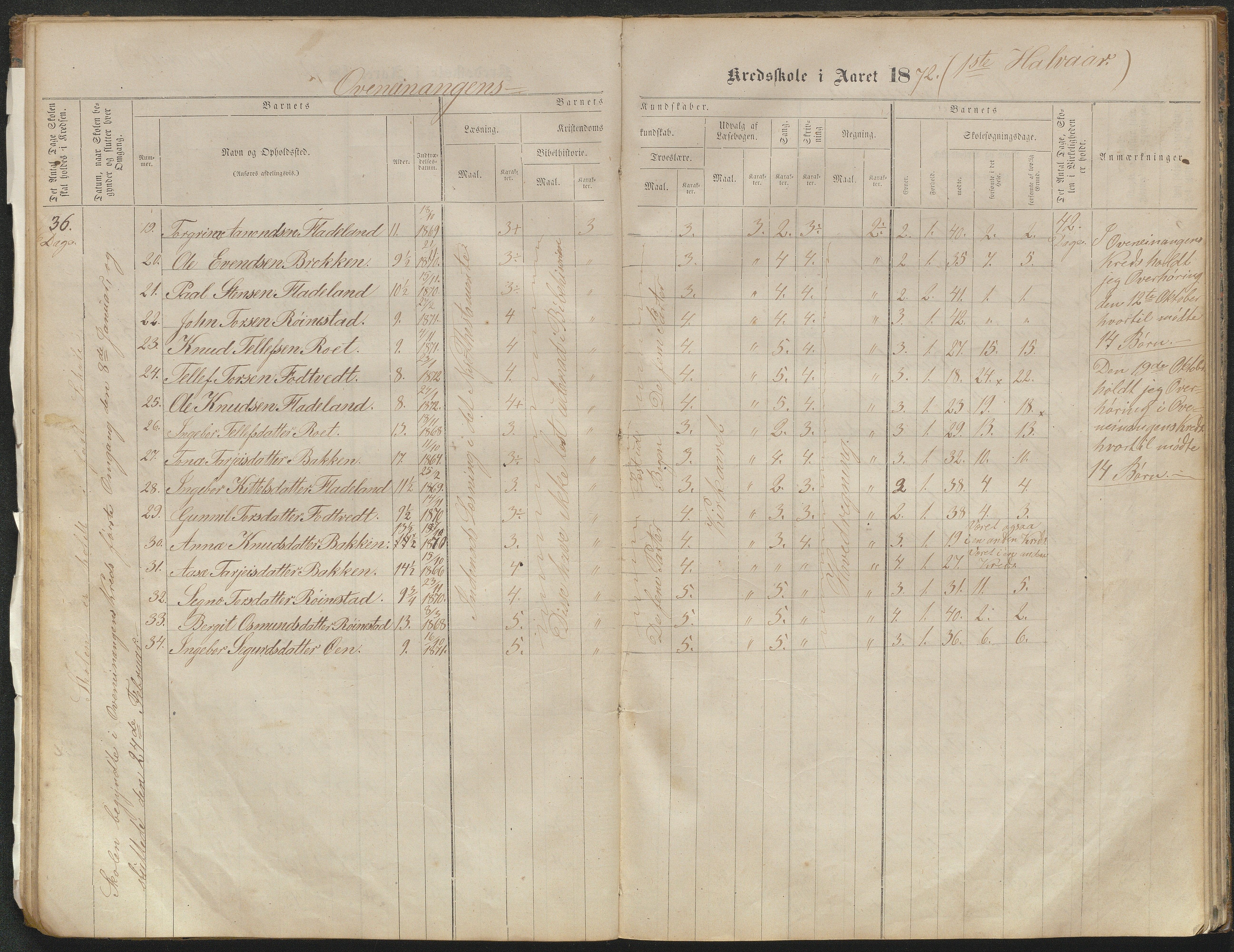 Valle kommune, AAKS/KA0940-PK/03/L0051: Protokoll over skolehold og skolesøkning for Bjørnarå og Løland, 1863-1881