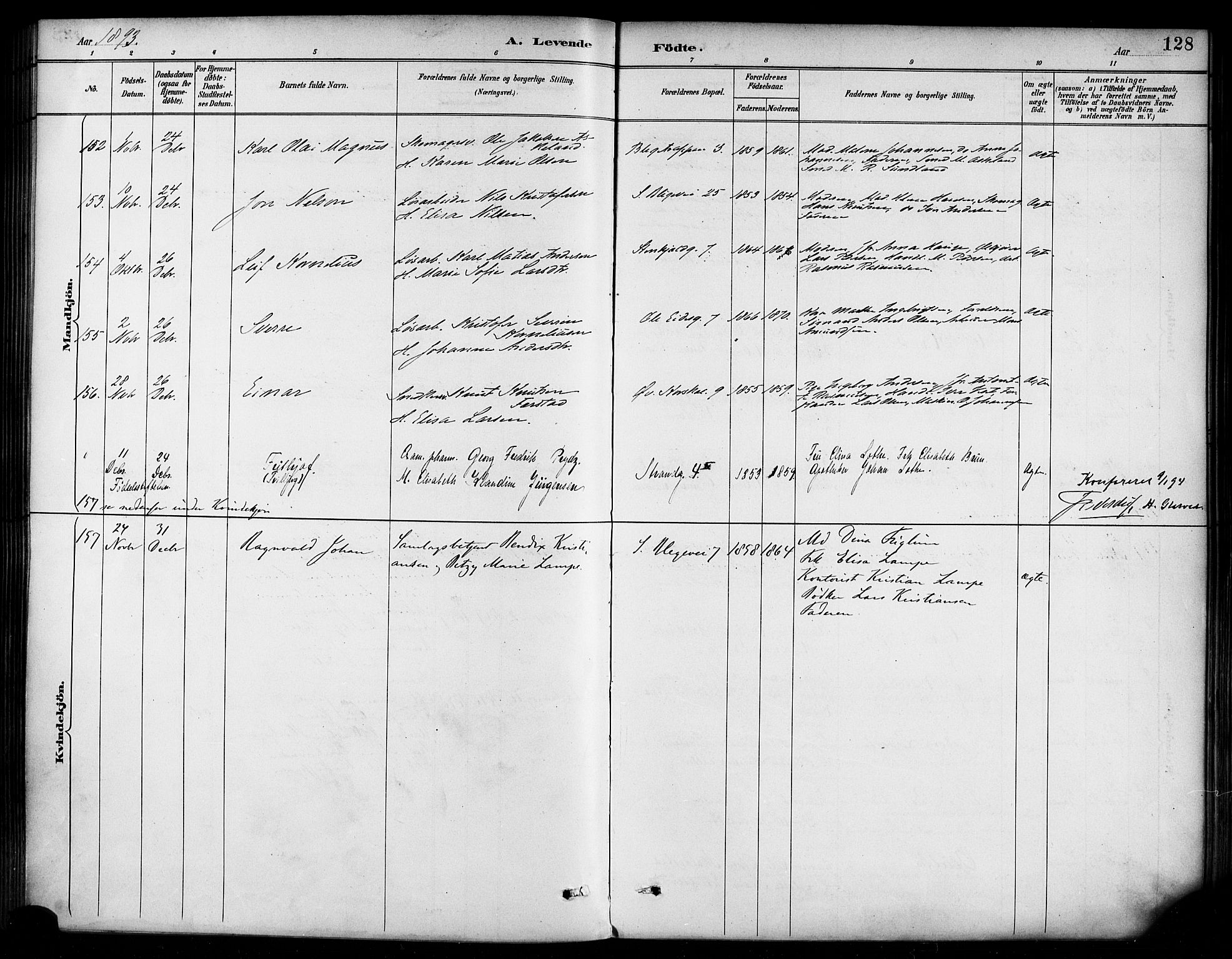 Korskirken sokneprestembete, AV/SAB-A-76101/H/Haa/L0022: Parish register (official) no. B 8, 1889-1899, p. 128