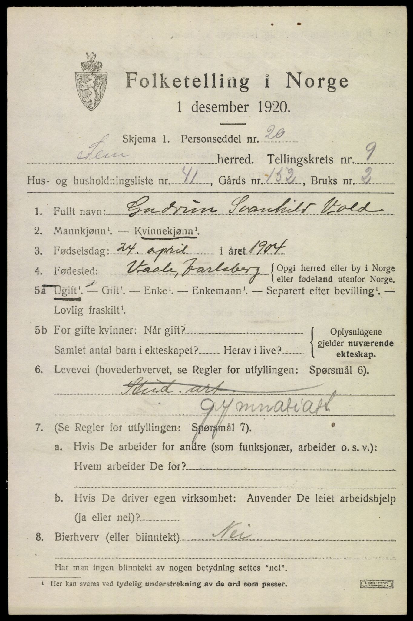 SAKO, 1920 census for Sem, 1920, p. 13011