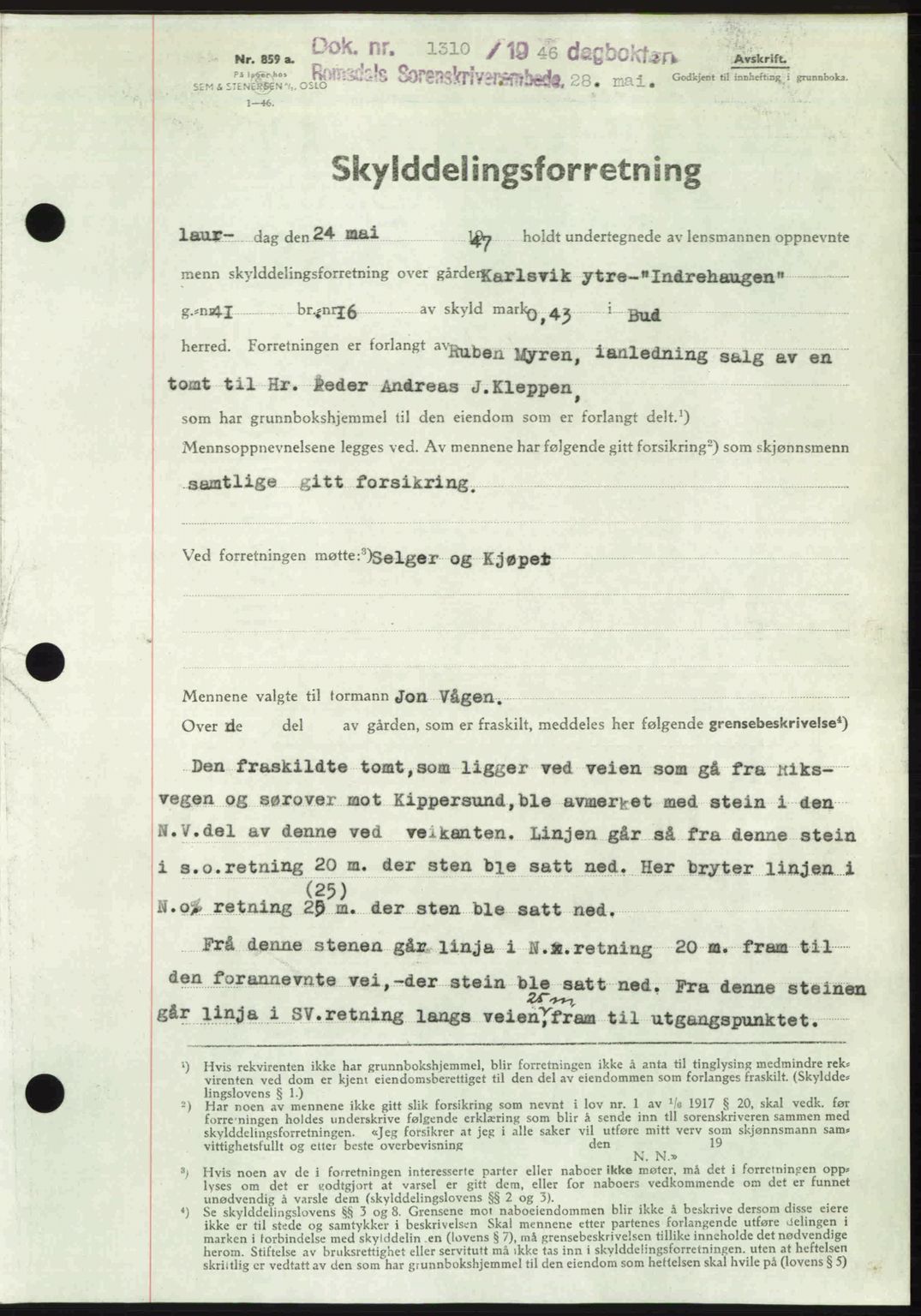 Romsdal sorenskriveri, AV/SAT-A-4149/1/2/2C: Mortgage book no. A23, 1947-1947, Diary no: : 1310/1947