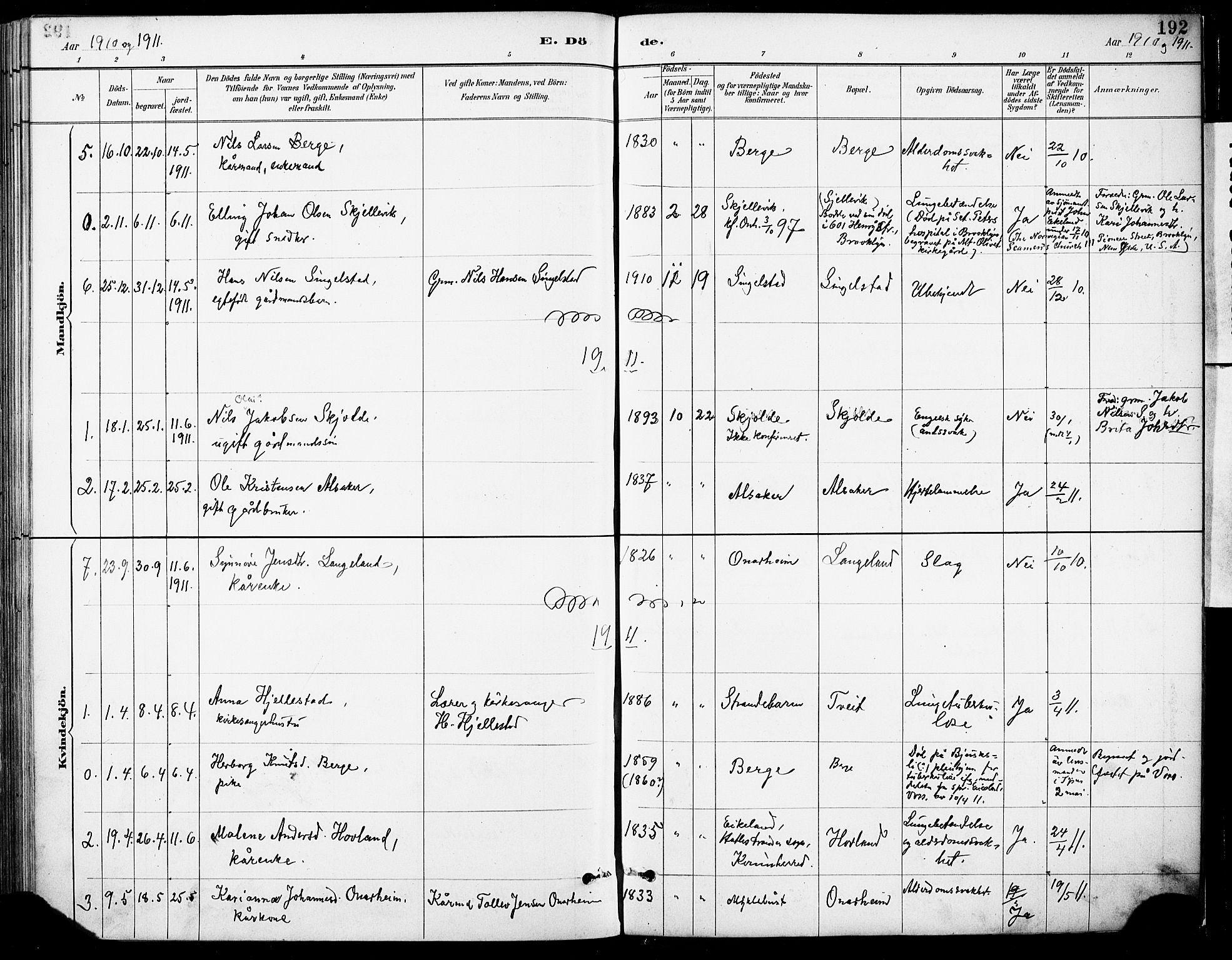 Tysnes sokneprestembete, SAB/A-78601/H/Haa: Parish register (official) no. C 1, 1887-1912, p. 192