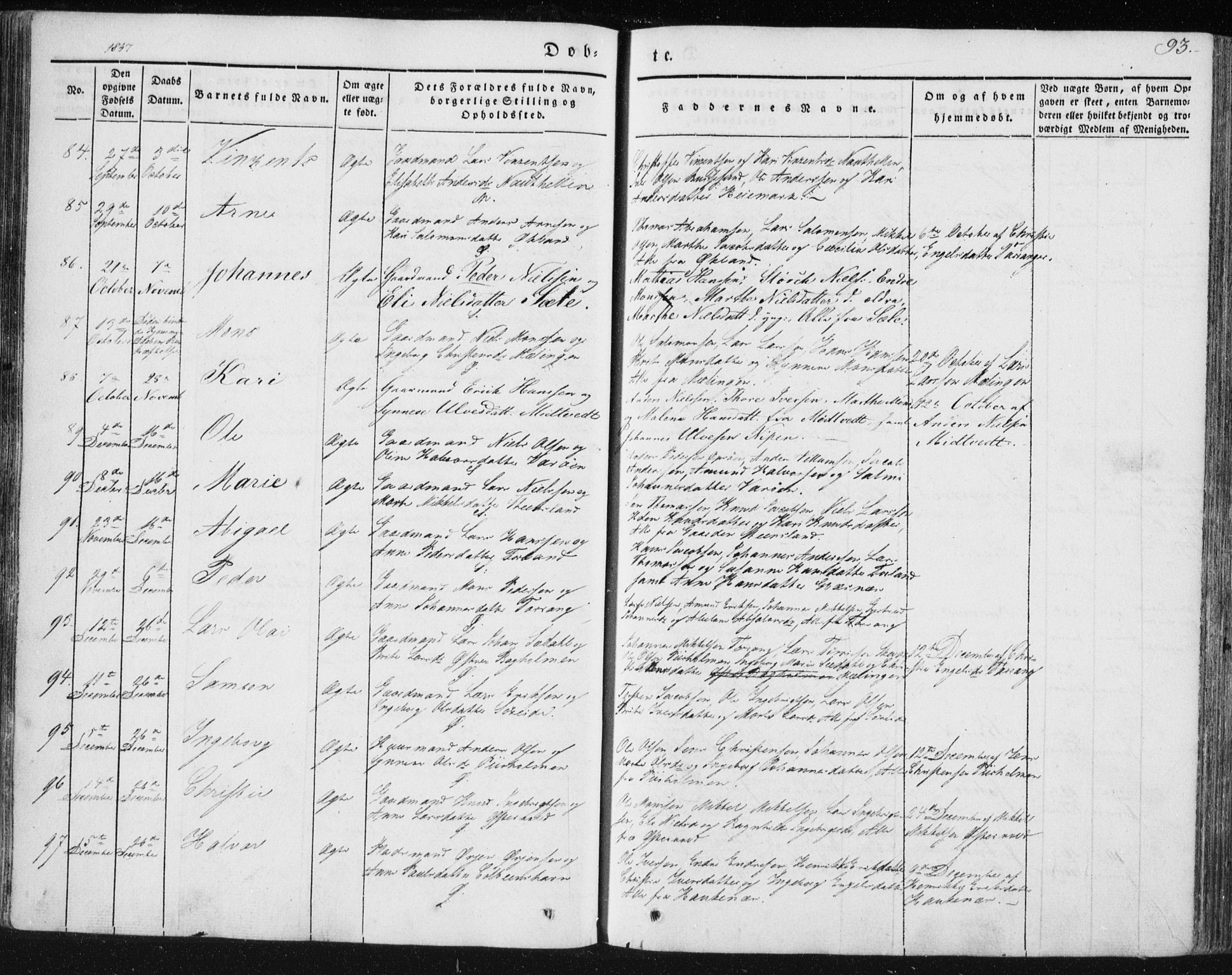 Sund sokneprestembete, AV/SAB-A-99930: Parish register (official) no. A 13, 1835-1849, p. 93