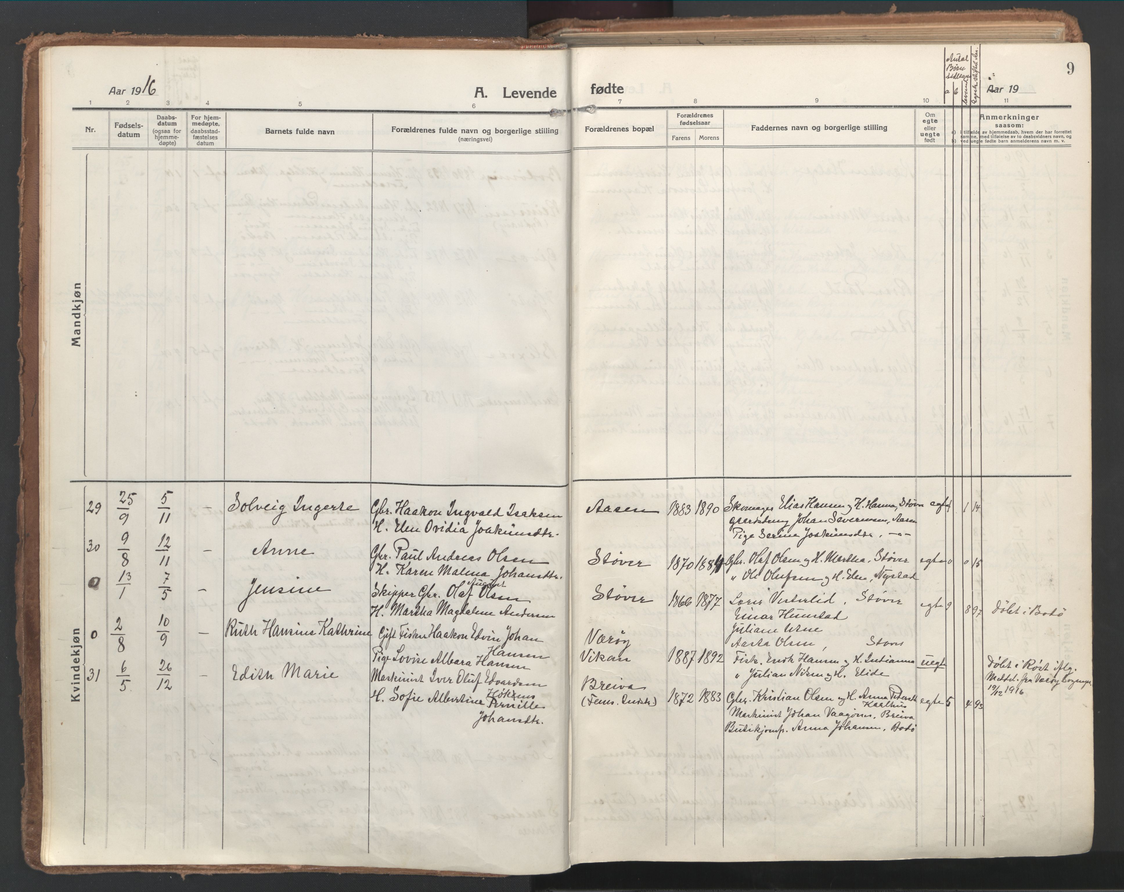 Ministerialprotokoller, klokkerbøker og fødselsregistre - Nordland, AV/SAT-A-1459/802/L0060: Parish register (official) no. 802A07, 1916-1933, p. 9