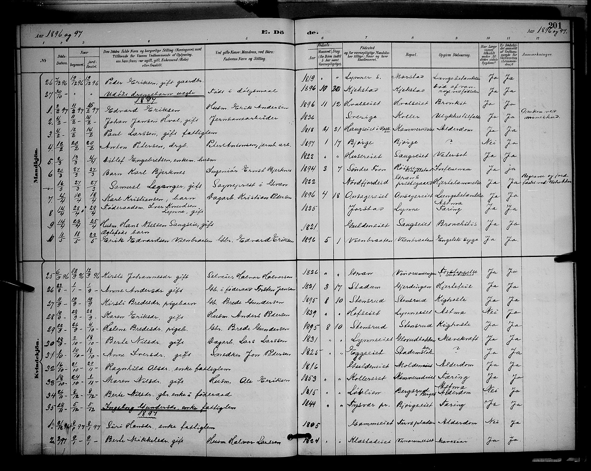 Gran prestekontor, SAH/PREST-112/H/Ha/Hab/L0005: Parish register (copy) no. 5, 1892-1900, p. 201