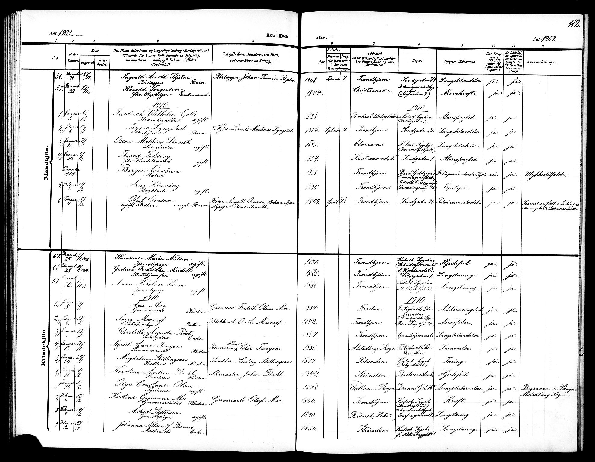 Ministerialprotokoller, klokkerbøker og fødselsregistre - Sør-Trøndelag, SAT/A-1456/602/L0146: Parish register (copy) no. 602C14, 1904-1914, p. 112