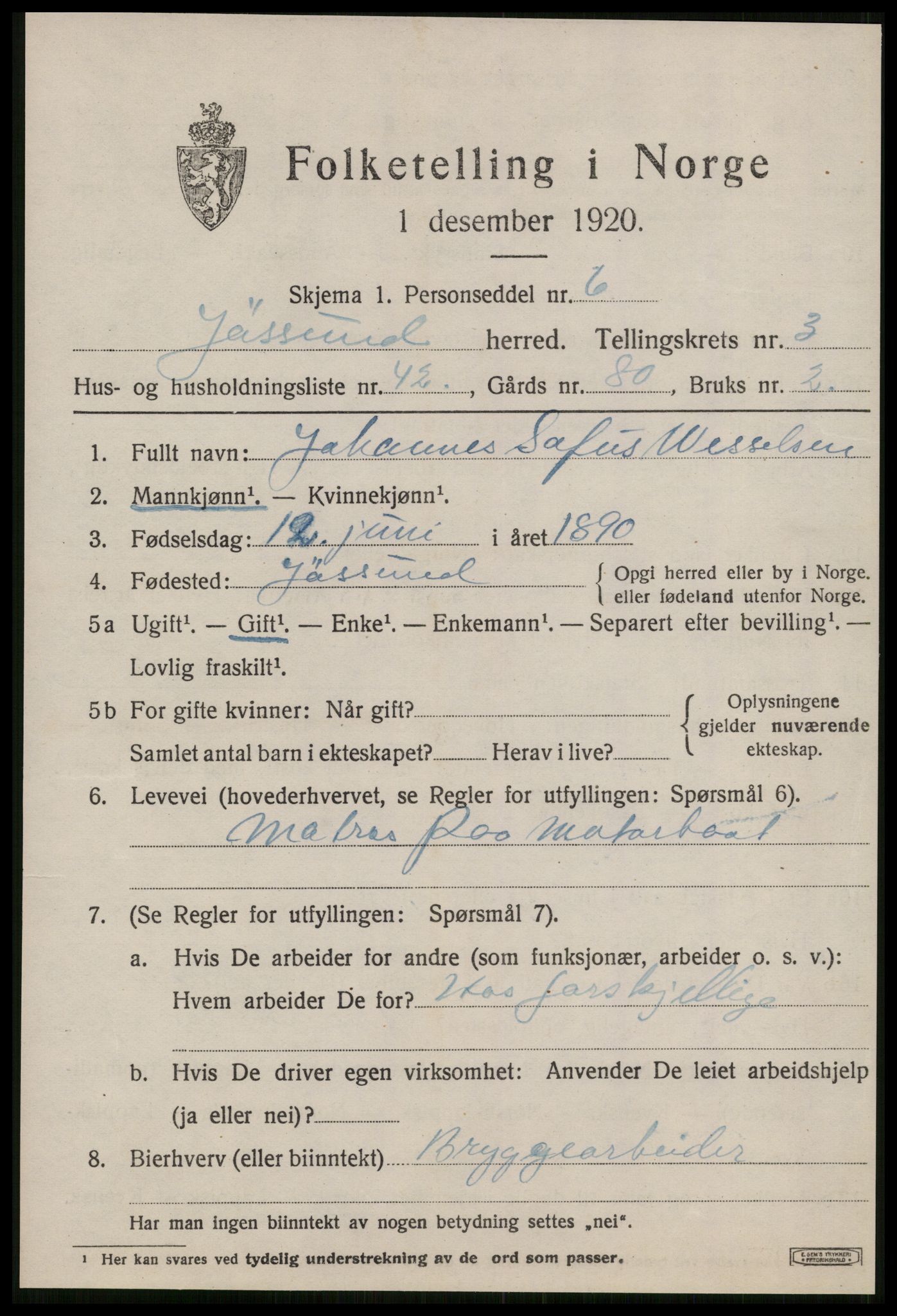 SAT, 1920 census for Jøssund, 1920, p. 3128