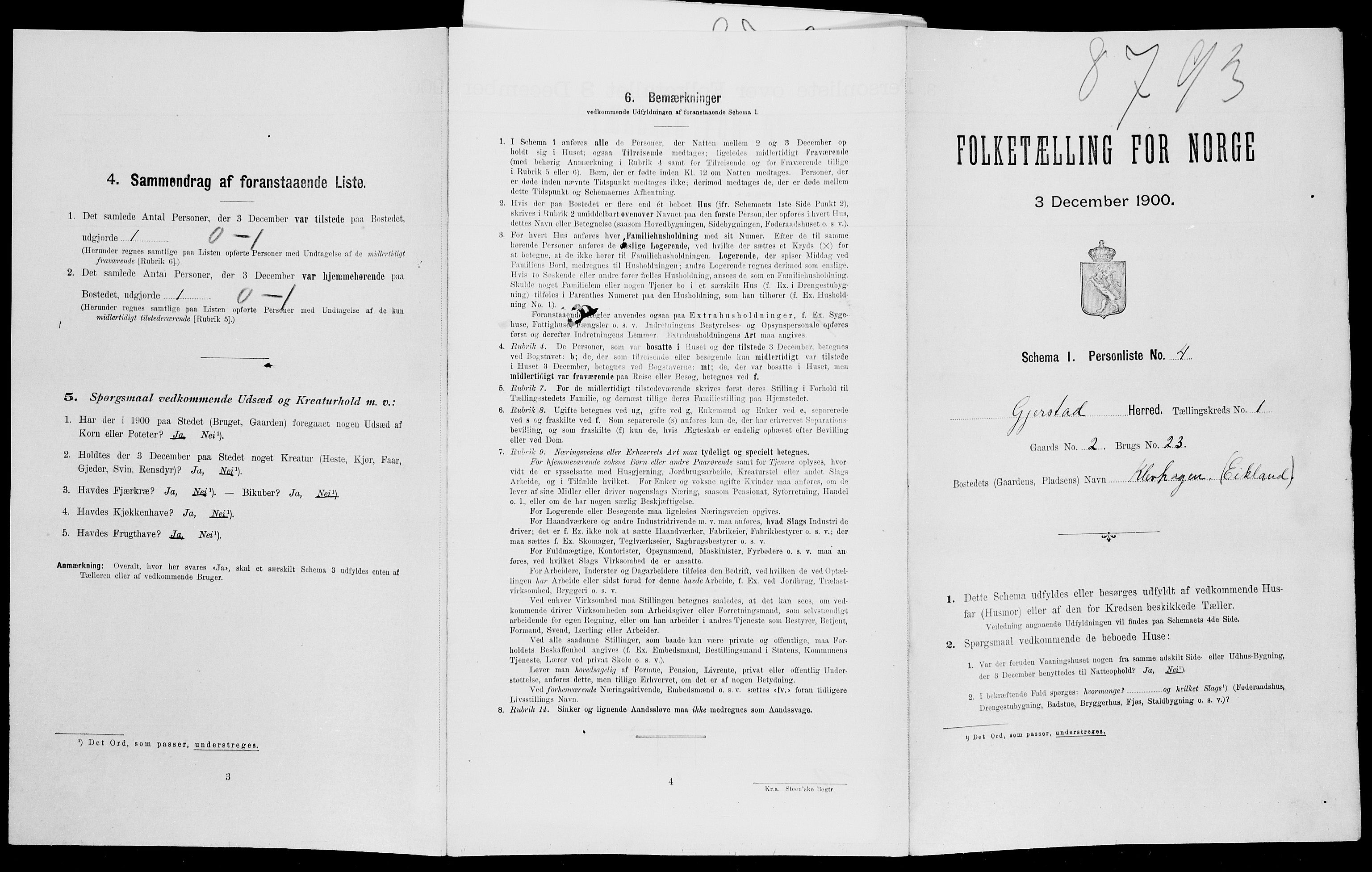 SAK, 1900 census for Gjerstad, 1900, p. 94