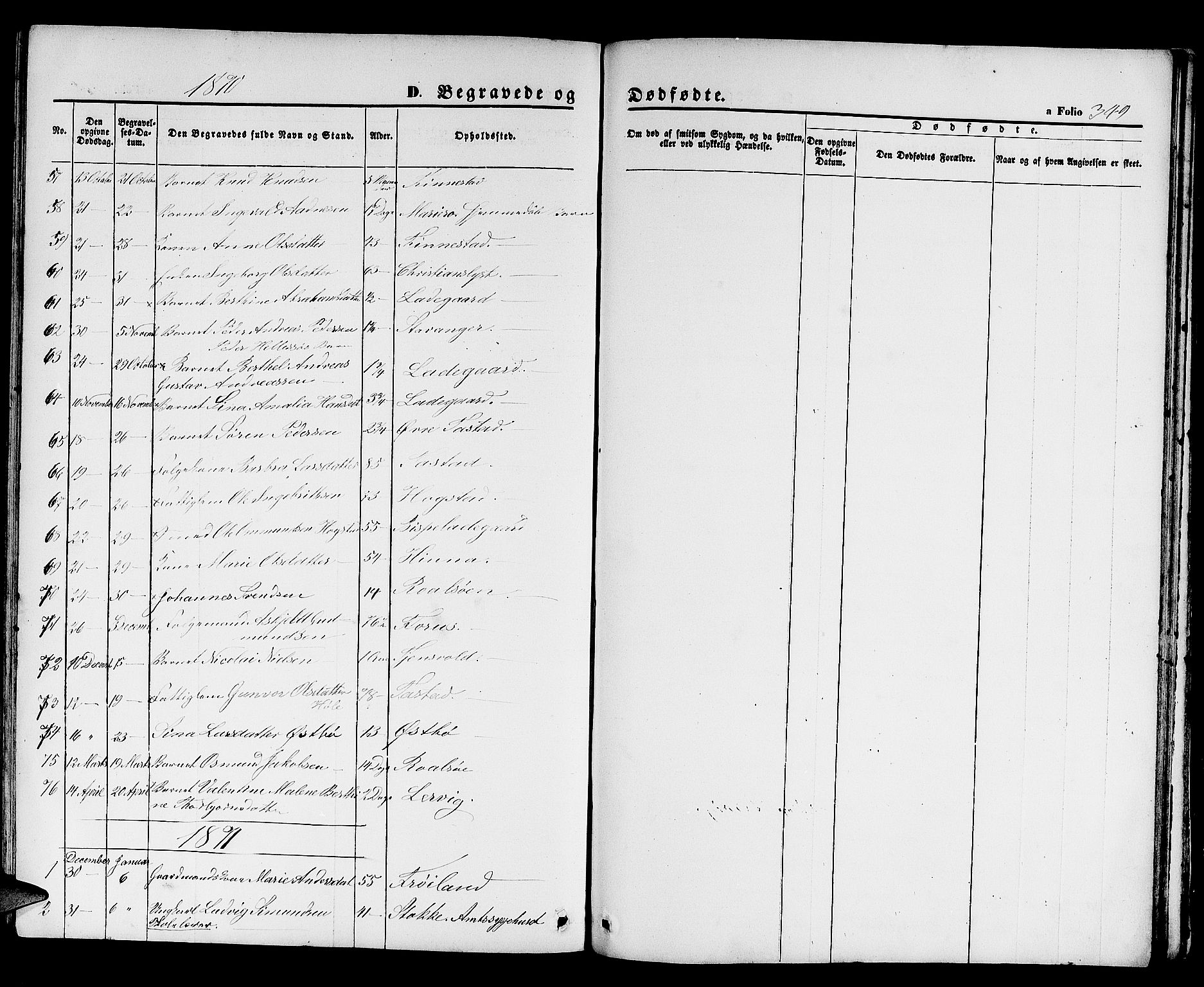 Hetland sokneprestkontor, SAST/A-101826/30/30BB/L0003: Parish register (copy) no. B 3, 1863-1877, p. 349