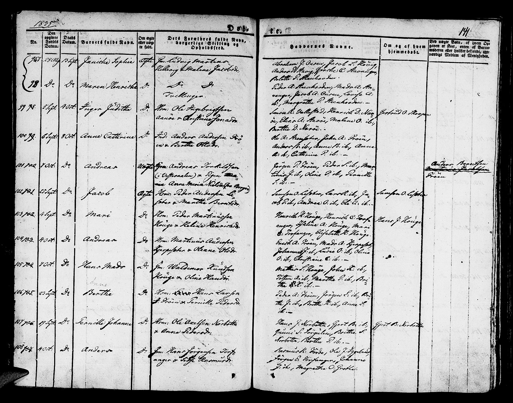 Kinn sokneprestembete, AV/SAB-A-80801/H/Haa/Haaa/L0004/0001: Parish register (official) no. A 4I, 1822-1840, p. 141