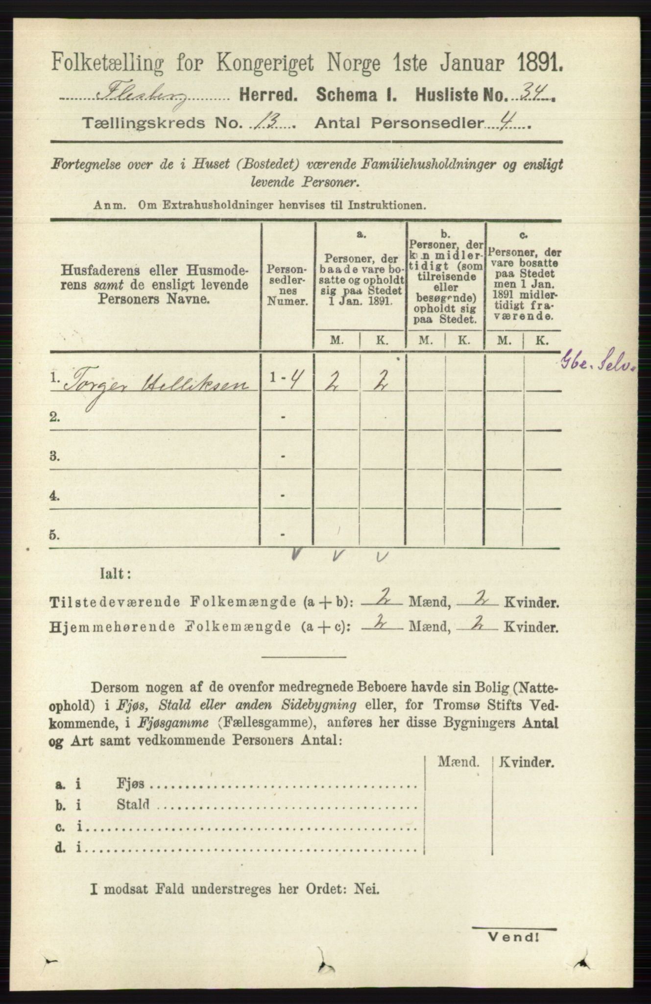 RA, 1891 census for 0631 Flesberg, 1891, p. 2218