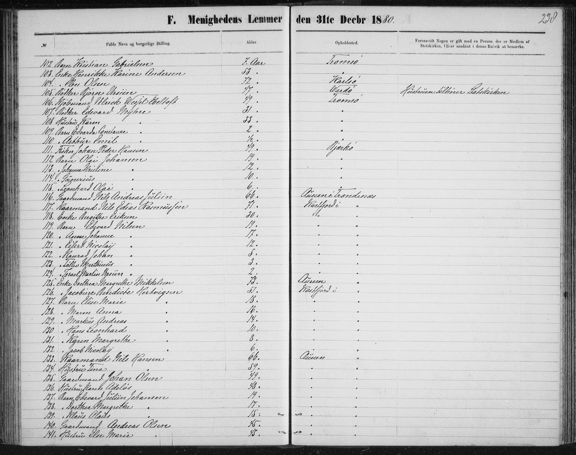 Uten arkivreferanse, SATØ/-: Dissenter register no. DP 3, 1871-1893, p. 238